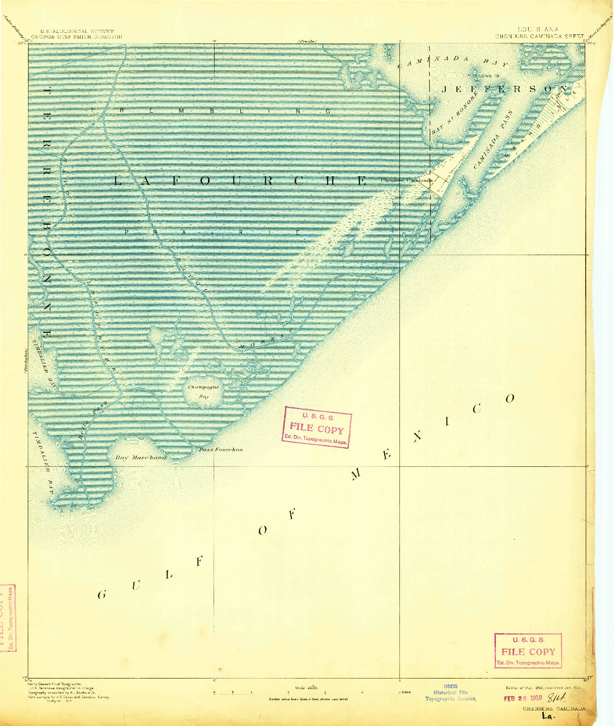 USGS 1:62500-SCALE QUADRANGLE FOR CHENIERE CAMINADA, LA 1892