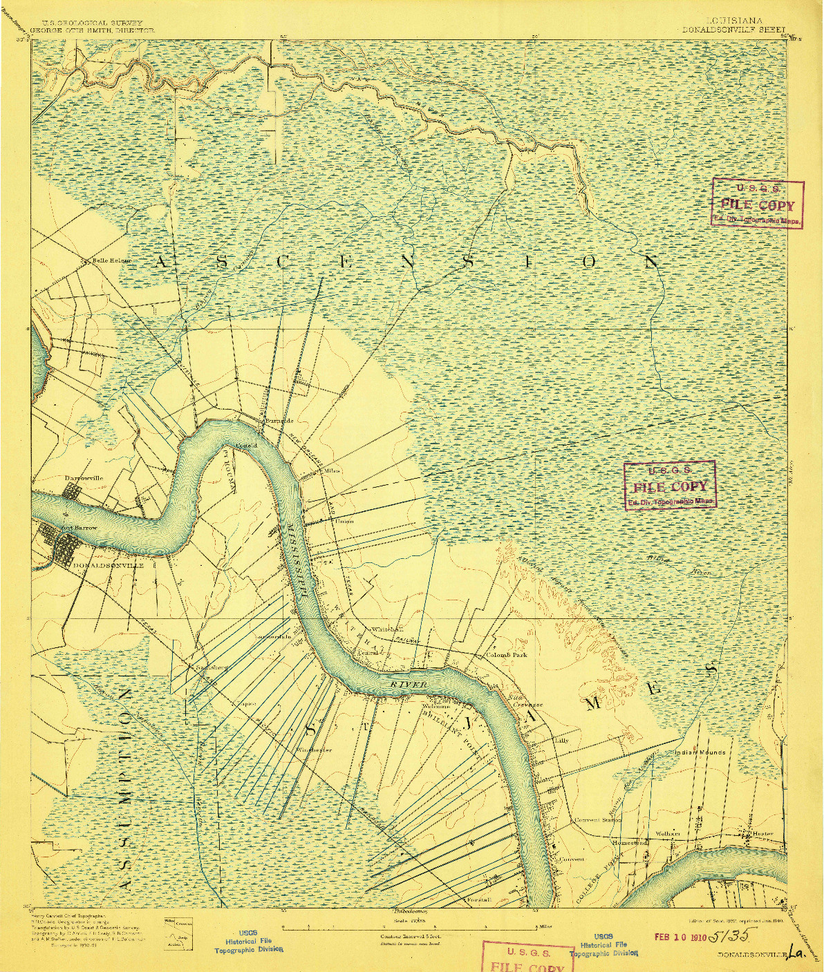 USGS 1:62500-SCALE QUADRANGLE FOR DONALDSONVILLE, LA 1892