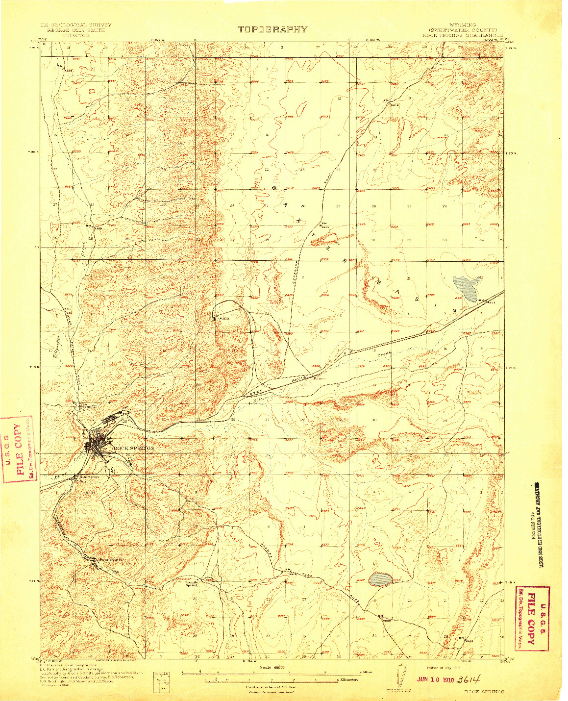 USGS 1:62500-SCALE QUADRANGLE FOR ROCK SPRINGS, WY 1910