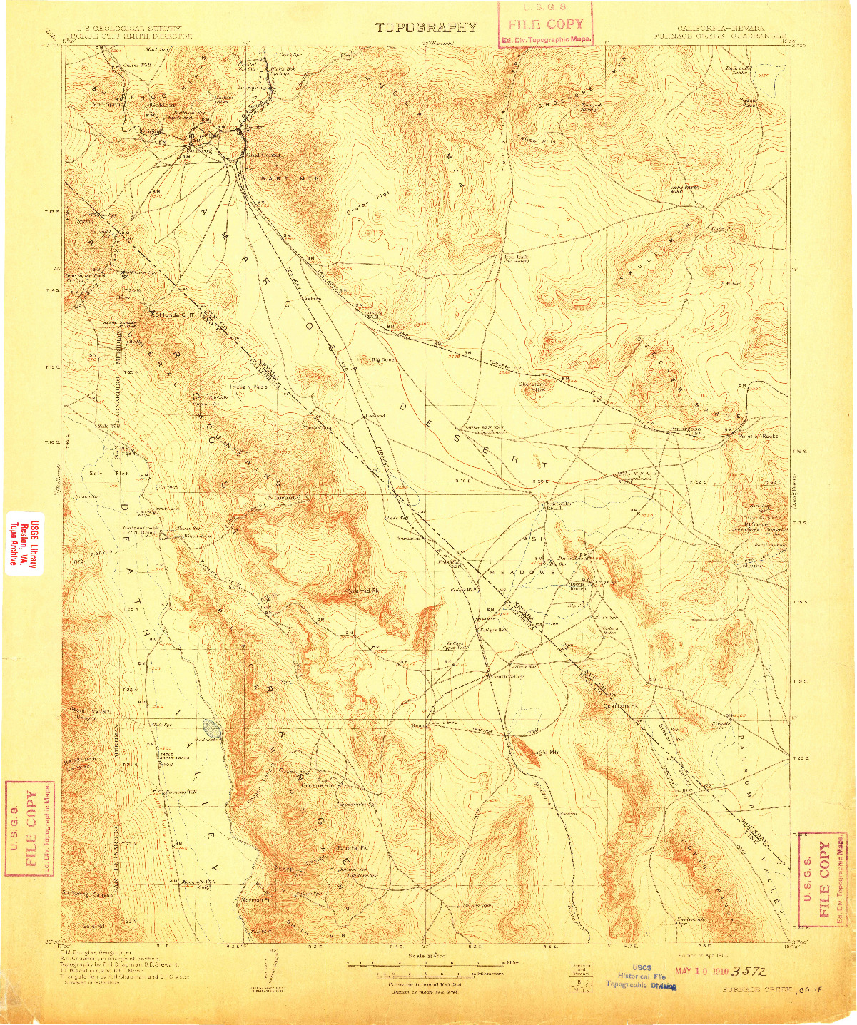 USGS 1:250000-SCALE QUADRANGLE FOR FURNACE CREEK, CA 1910