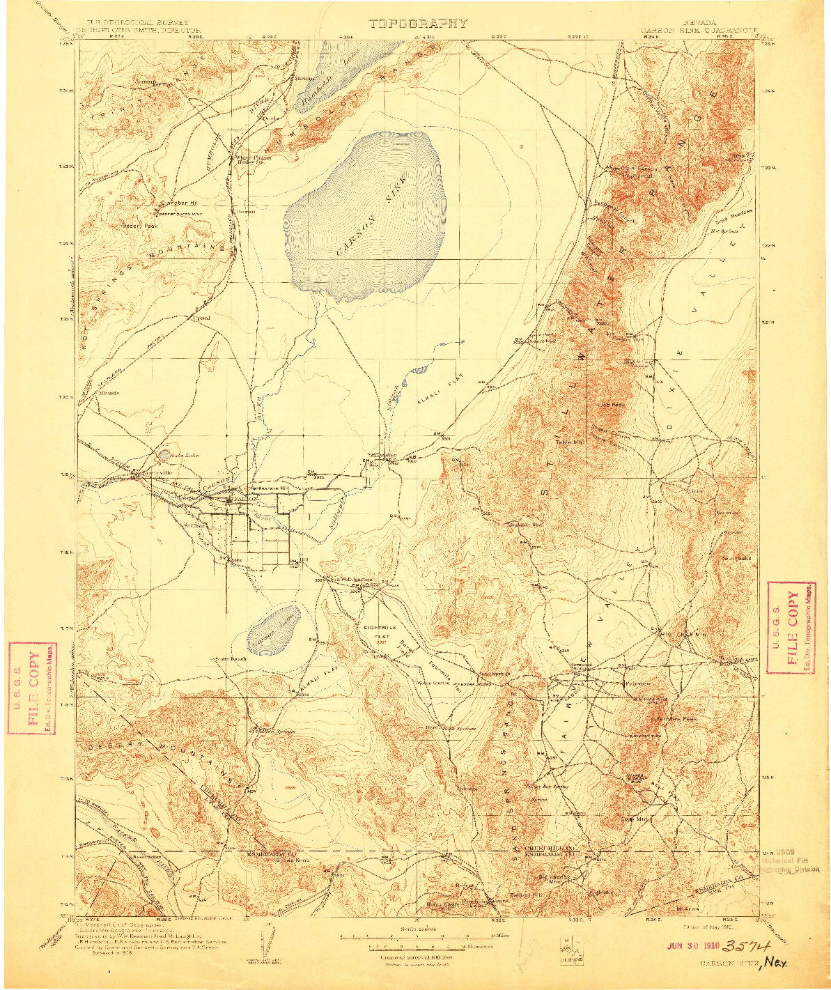 USGS 1:250000-SCALE QUADRANGLE FOR CARSON SINK, NV 1910