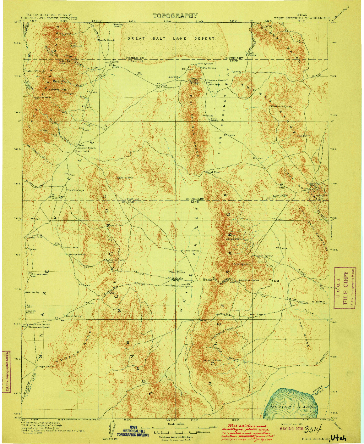 USGS 1:250000-SCALE QUADRANGLE FOR FISH SPRINGS, UT 1910