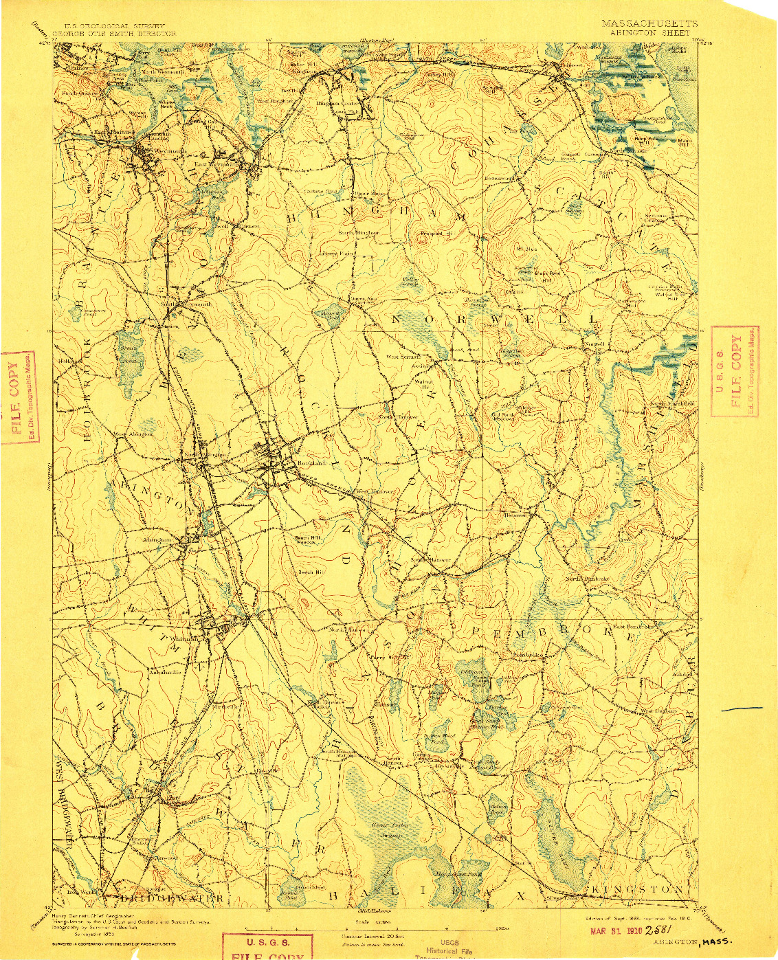 USGS 1:62500-SCALE QUADRANGLE FOR ABINGTON, MA 1893