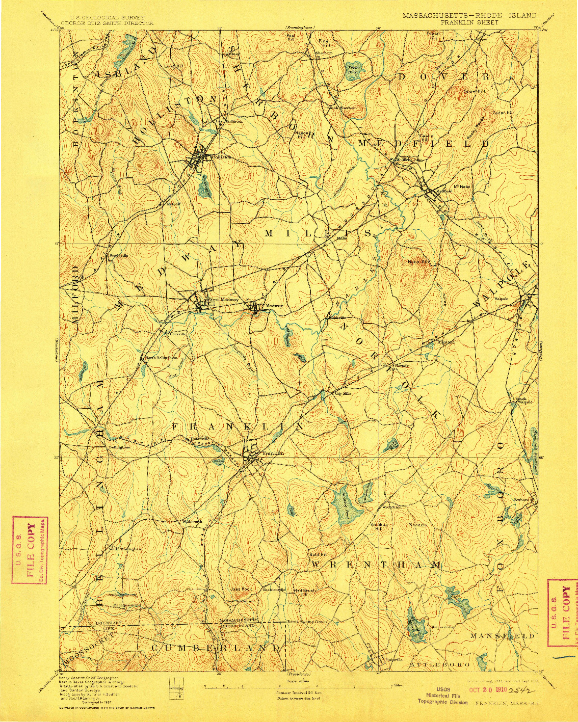 USGS 1:62500-SCALE QUADRANGLE FOR FRANKLIN, MA 1893