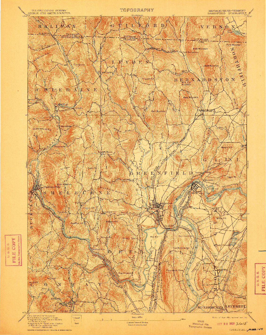 USGS 1:62500-SCALE QUADRANGLE FOR GREENFIELD, MA 1894