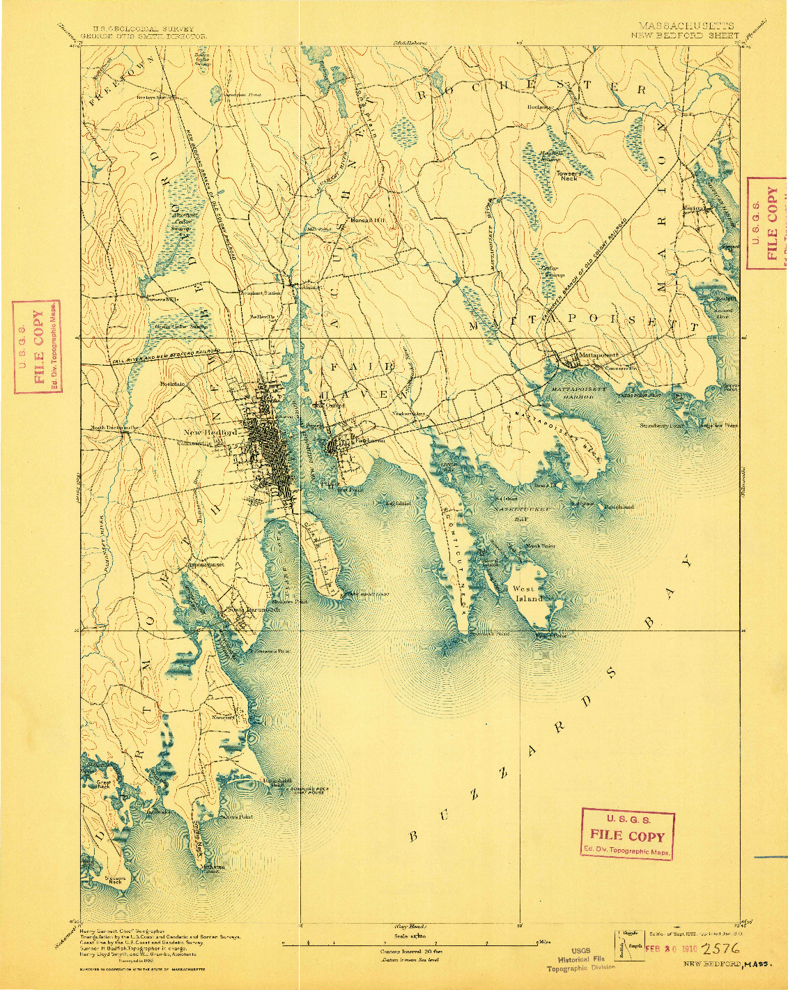 USGS 1:62500-SCALE QUADRANGLE FOR NEW BEDFORD, MA 1893