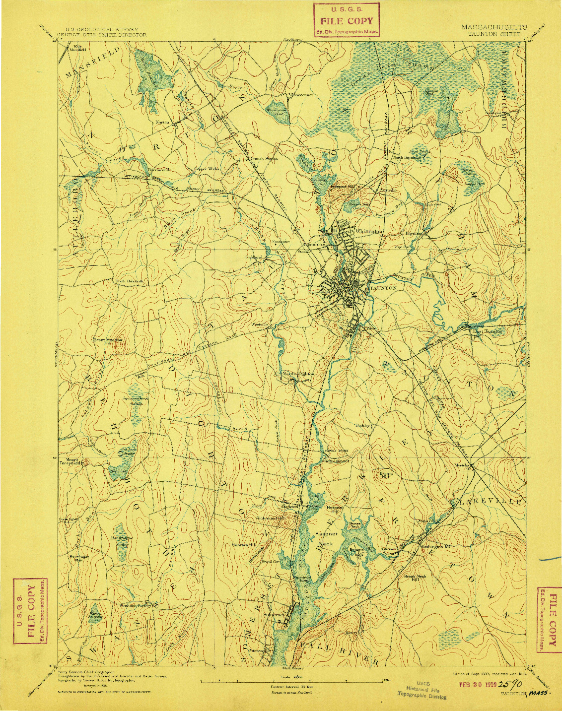 USGS 1:62500-SCALE QUADRANGLE FOR TAUNTON, MA 1893