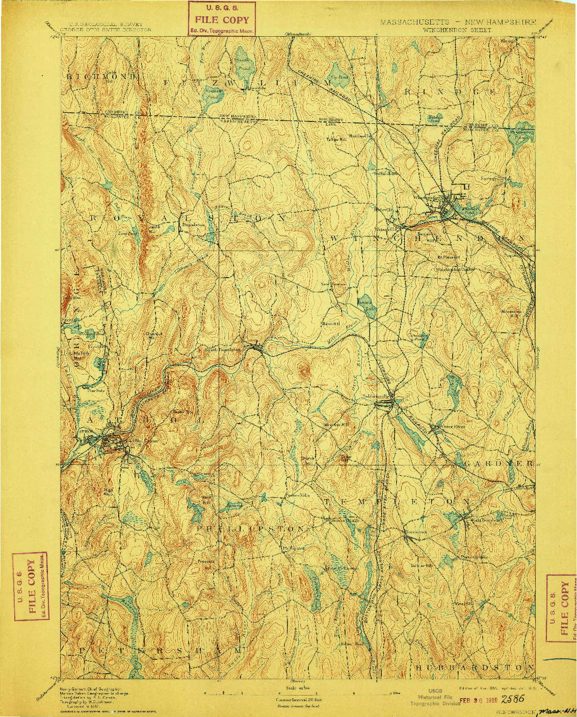 USGS 1:62500-SCALE QUADRANGLE FOR WINCHENDON, MA 1894