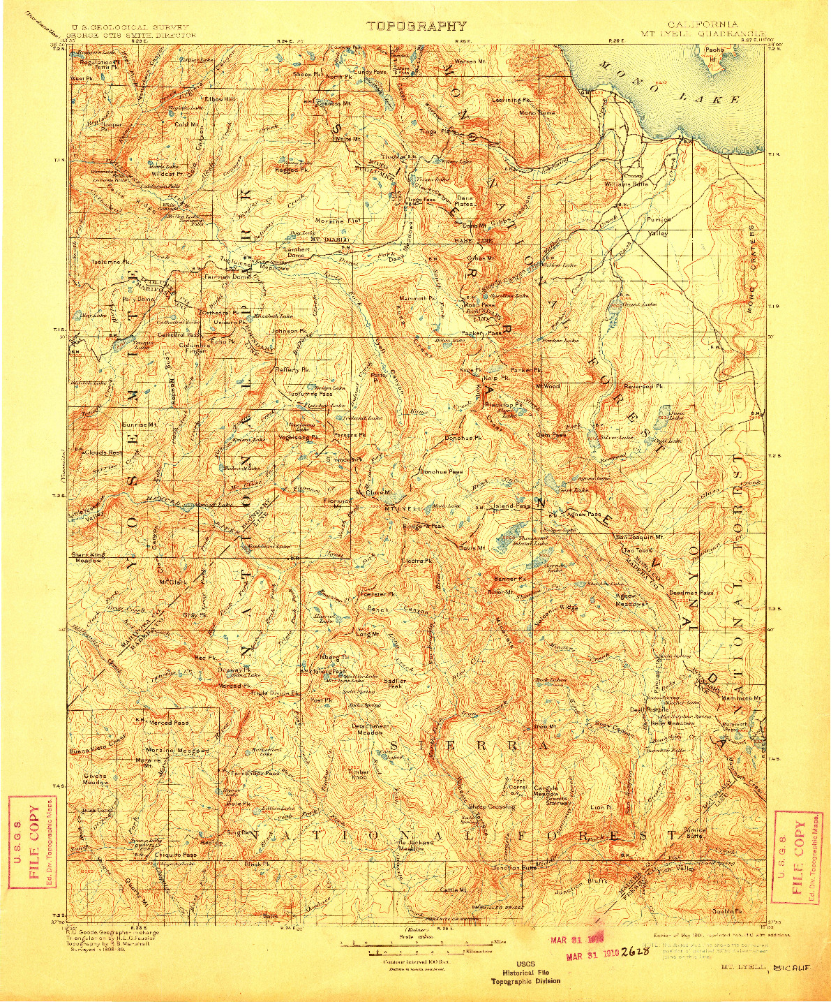 USGS 1:125000-SCALE QUADRANGLE FOR MT. LYELL, CA 1901