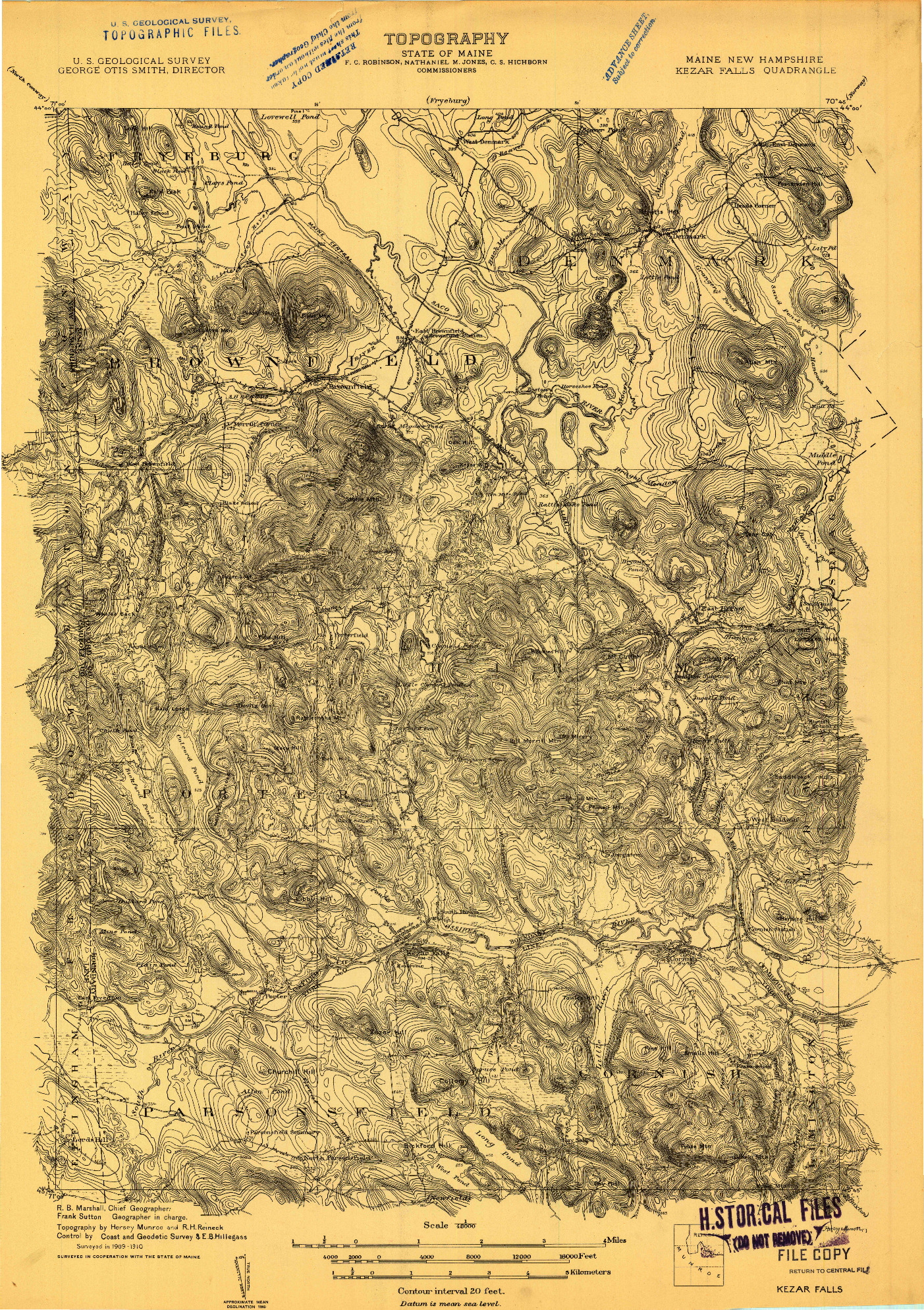 USGS 1:48000-SCALE QUADRANGLE FOR KEZAR FALLS, ME 1910