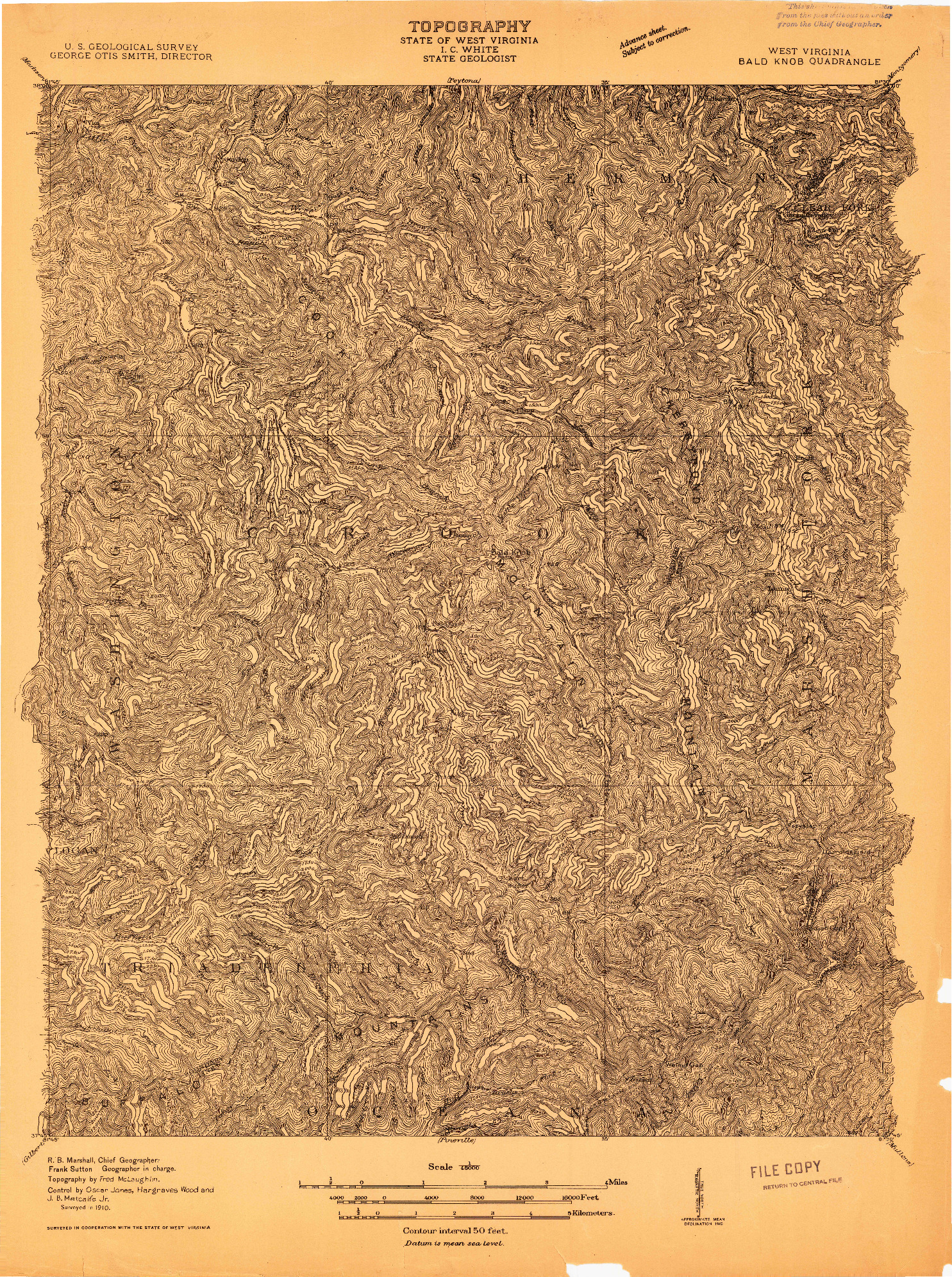 USGS 1:48000-SCALE QUADRANGLE FOR BALD KNOB, WV 1910