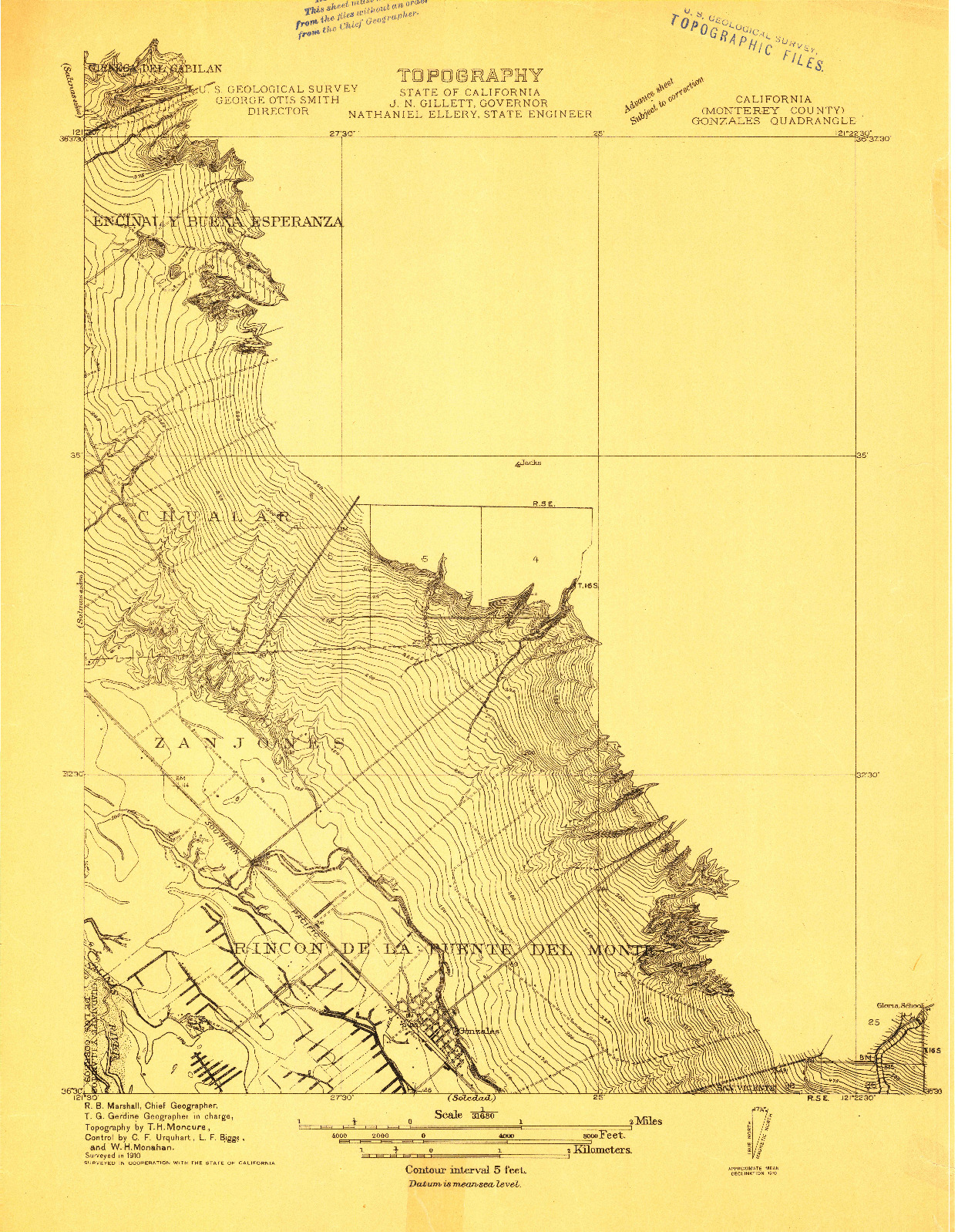 USGS 1:31680-SCALE QUADRANGLE FOR GONZALES, CA 1910