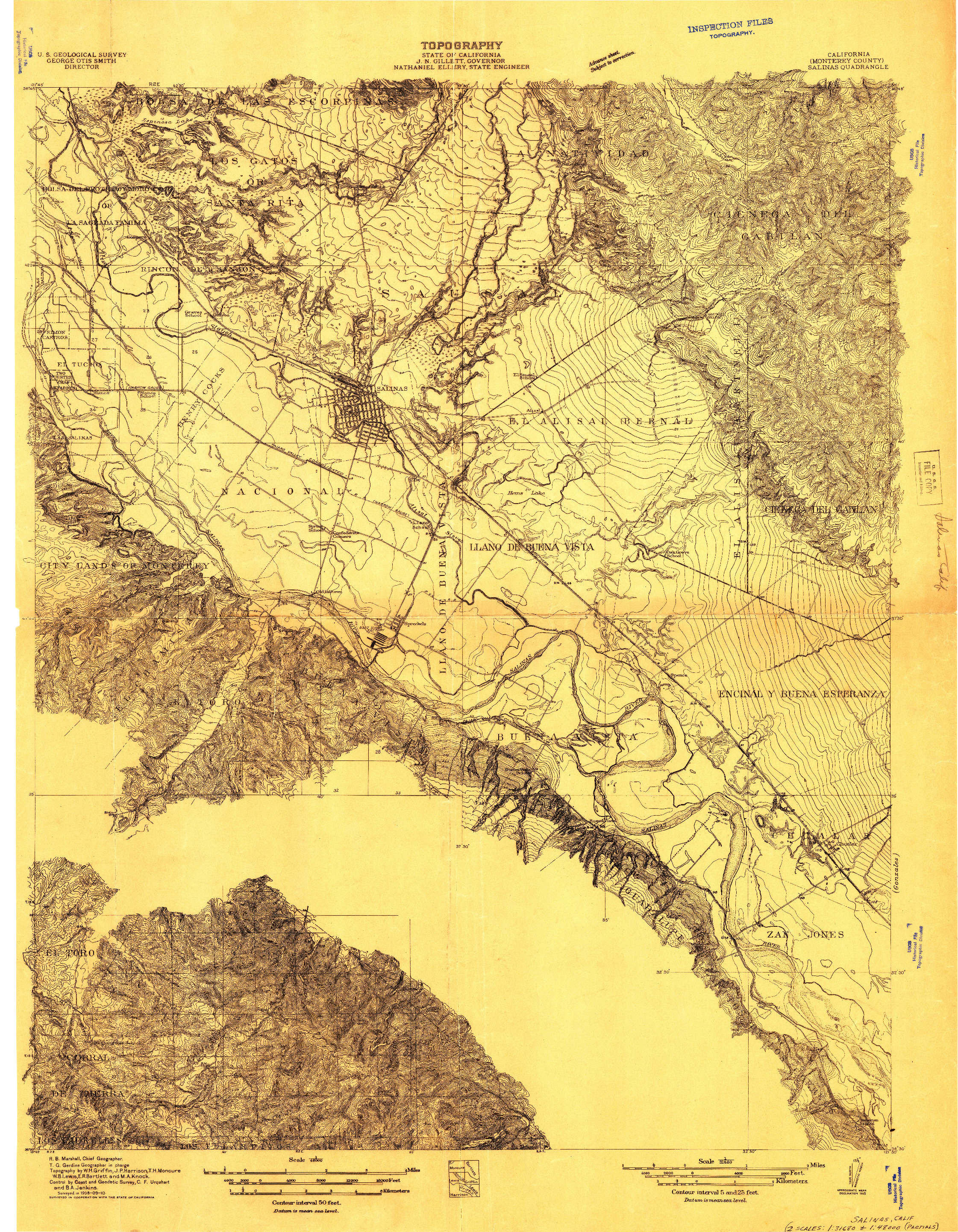 USGS 1:31680-SCALE QUADRANGLE FOR SALINAS, CA 1910