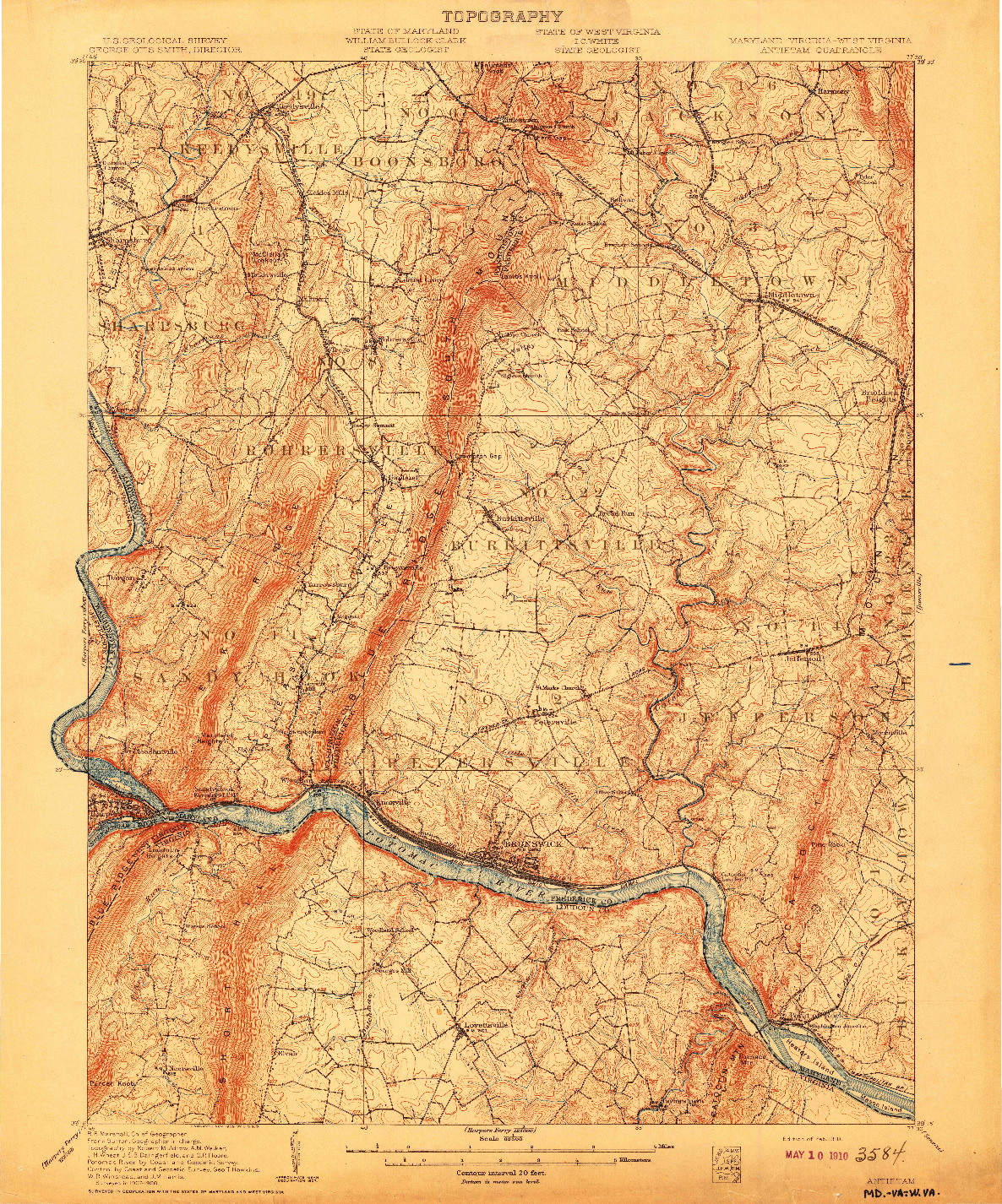 USGS 1:62500-SCALE QUADRANGLE FOR ANTIETAM, MD 1910