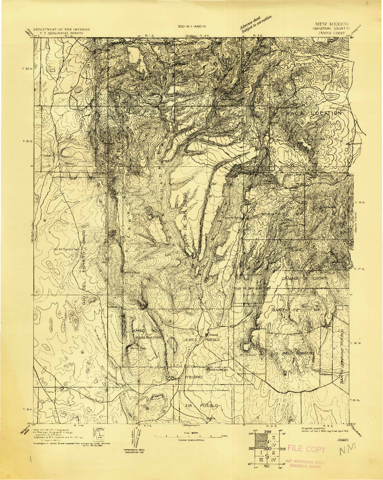 USGS 1:125000-SCALE QUADRANGLE FOR JEMEZ, NM 1892