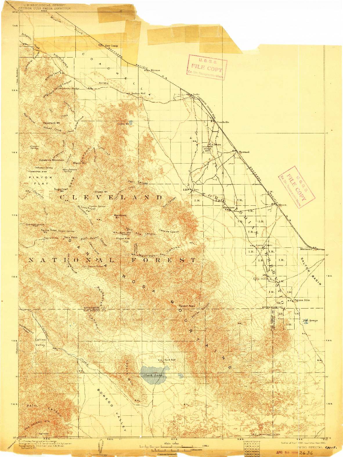 USGS 1:125000-SCALE QUADRANGLE FOR INDIO, CA 1904