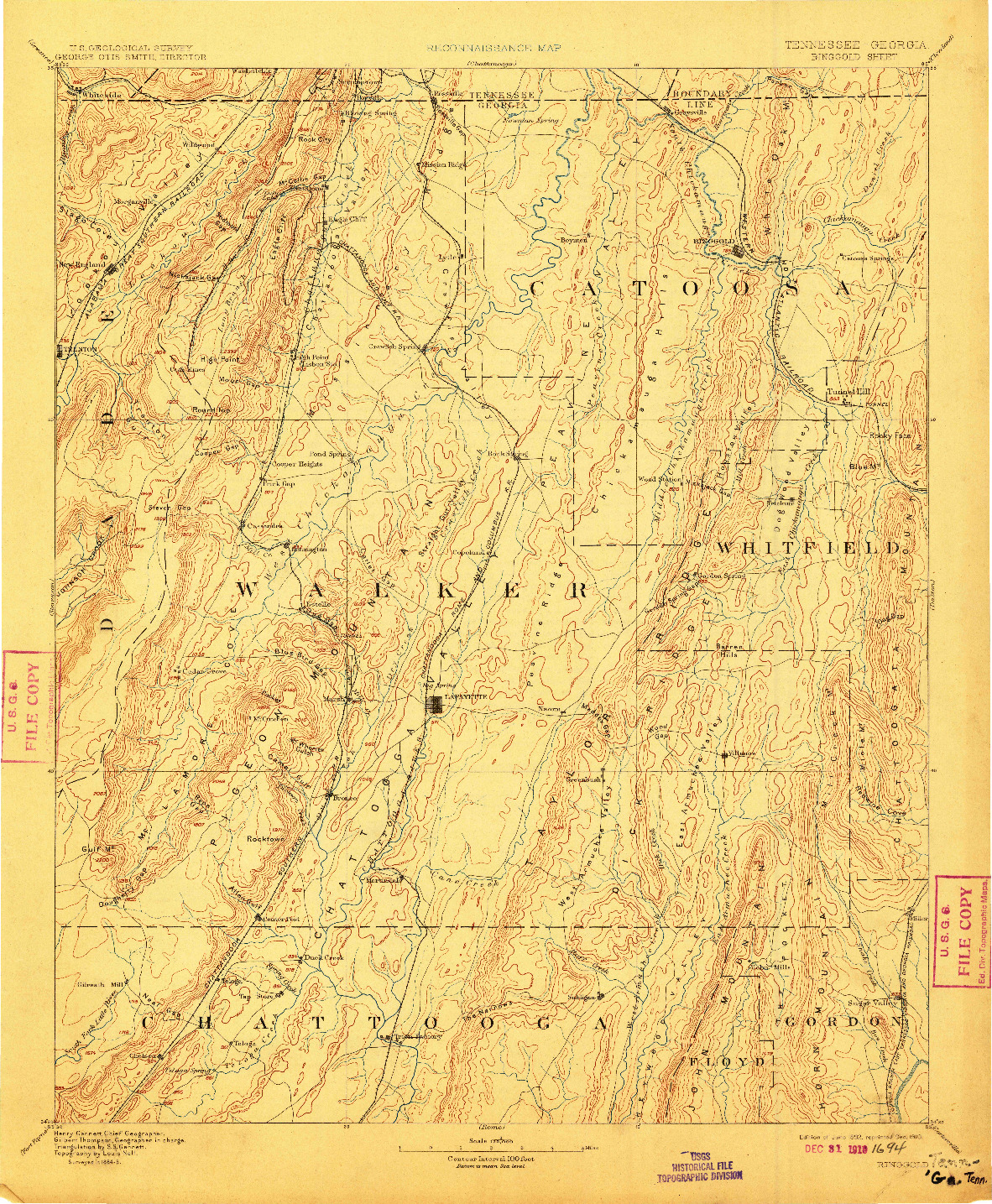 USGS 1:125000-SCALE QUADRANGLE FOR RINGGOLD, TN 1892