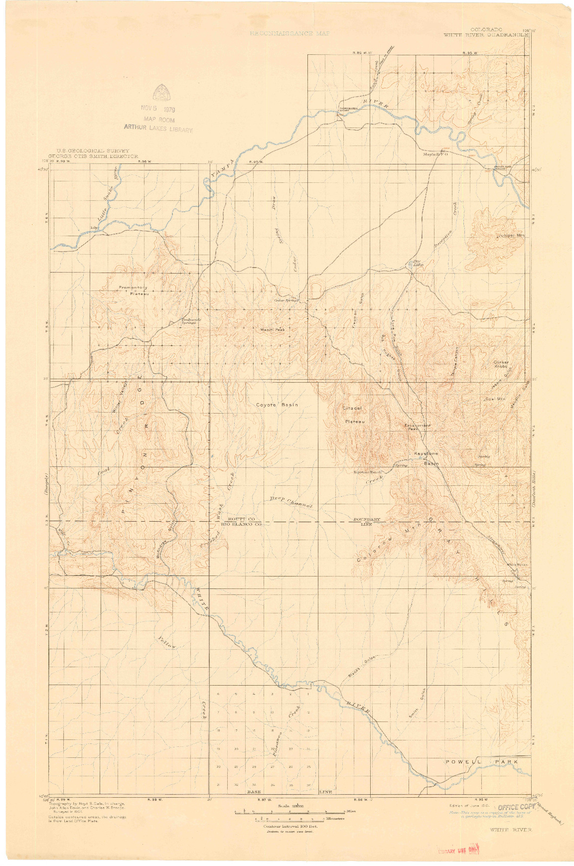 USGS 1:125000-SCALE QUADRANGLE FOR WHITE RIVER, CO 1910