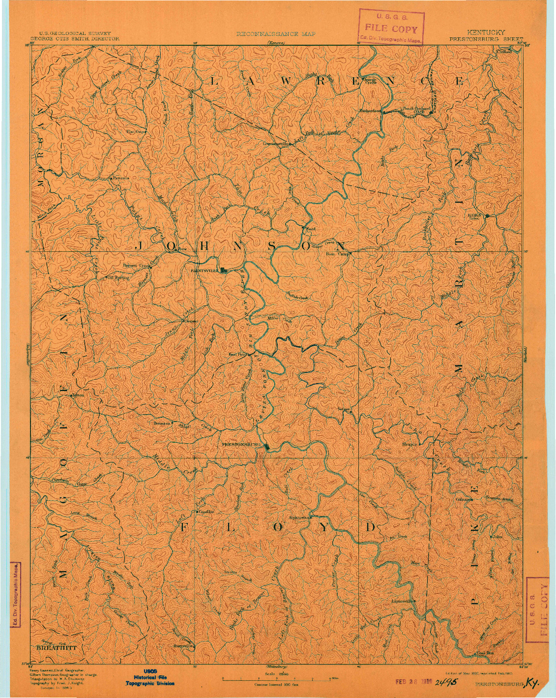 USGS 1:125000-SCALE QUADRANGLE FOR PRESTONSBURG, KY 1892