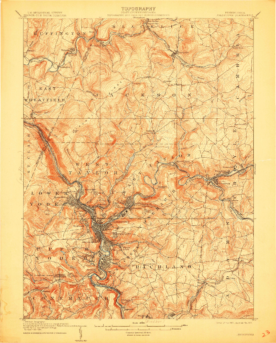 USGS 1:62500-SCALE QUADRANGLE FOR JOHNSTOWN, PA 1907