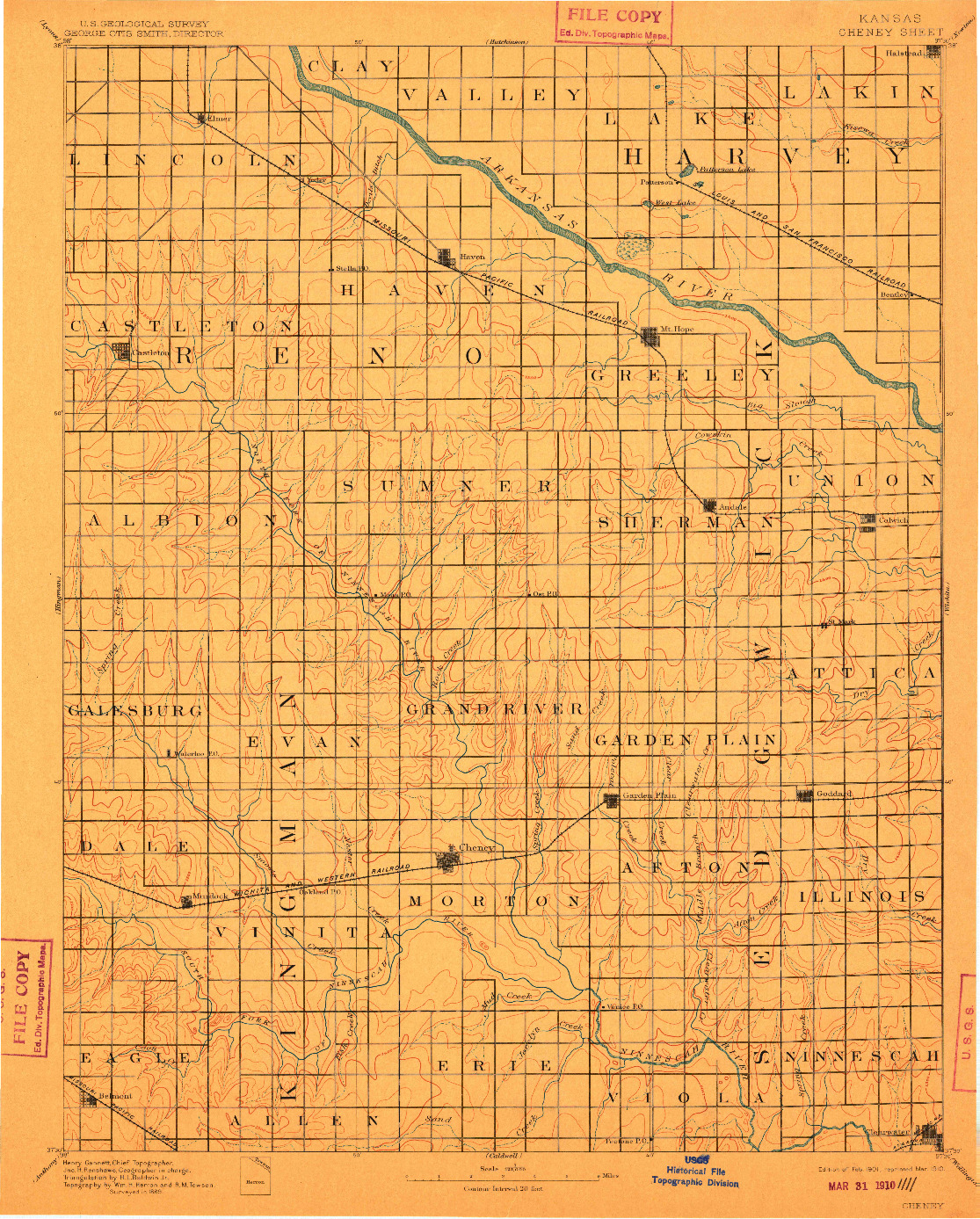 USGS 1:125000-SCALE QUADRANGLE FOR CHENEY, KS 1901