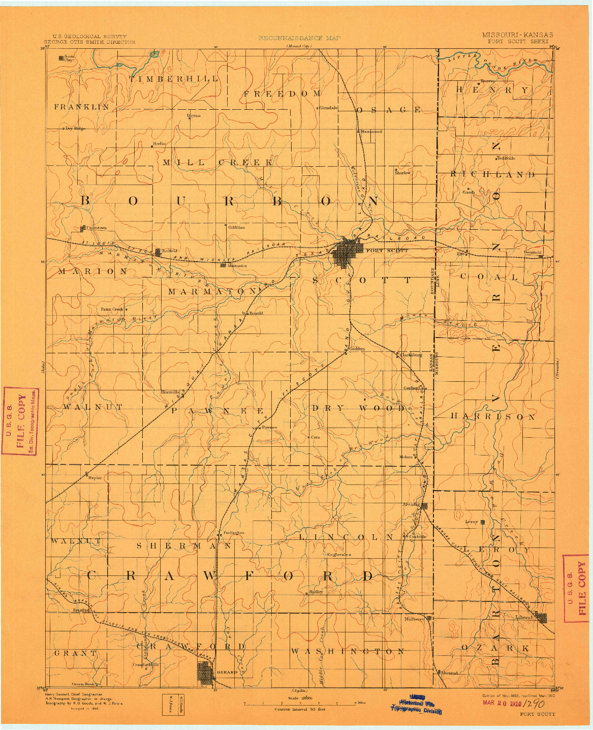 USGS 1:125000-SCALE QUADRANGLE FOR FORT SCOTT, KS 1893