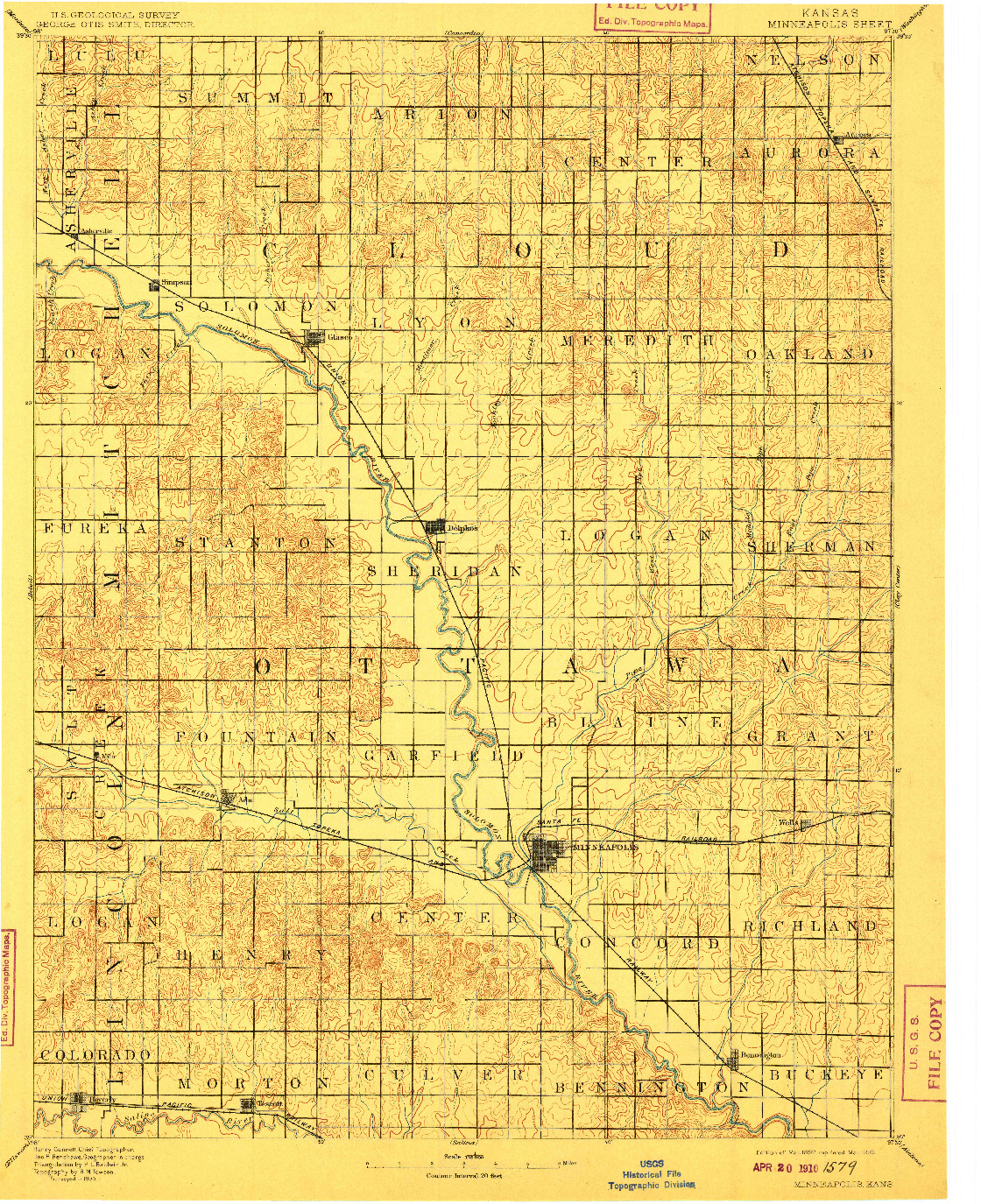 USGS 1:125000-SCALE QUADRANGLE FOR MINNEAPOLIS, KS 1892