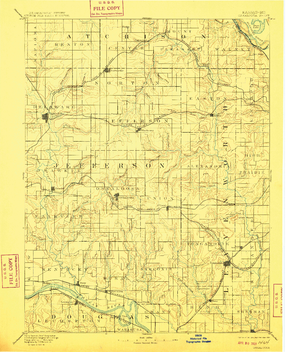 USGS 1:125000-SCALE QUADRANGLE FOR OSKALOOSA, KS 1894
