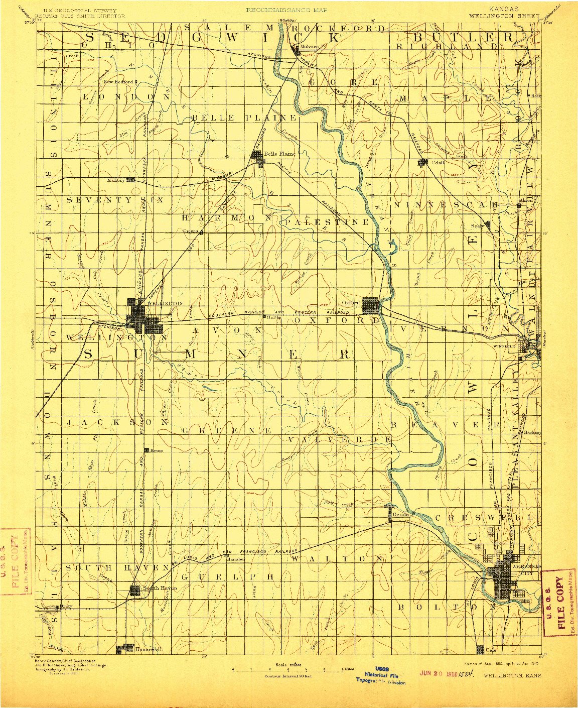 USGS 1:125000-SCALE QUADRANGLE FOR WELLINGTON, KS 1890