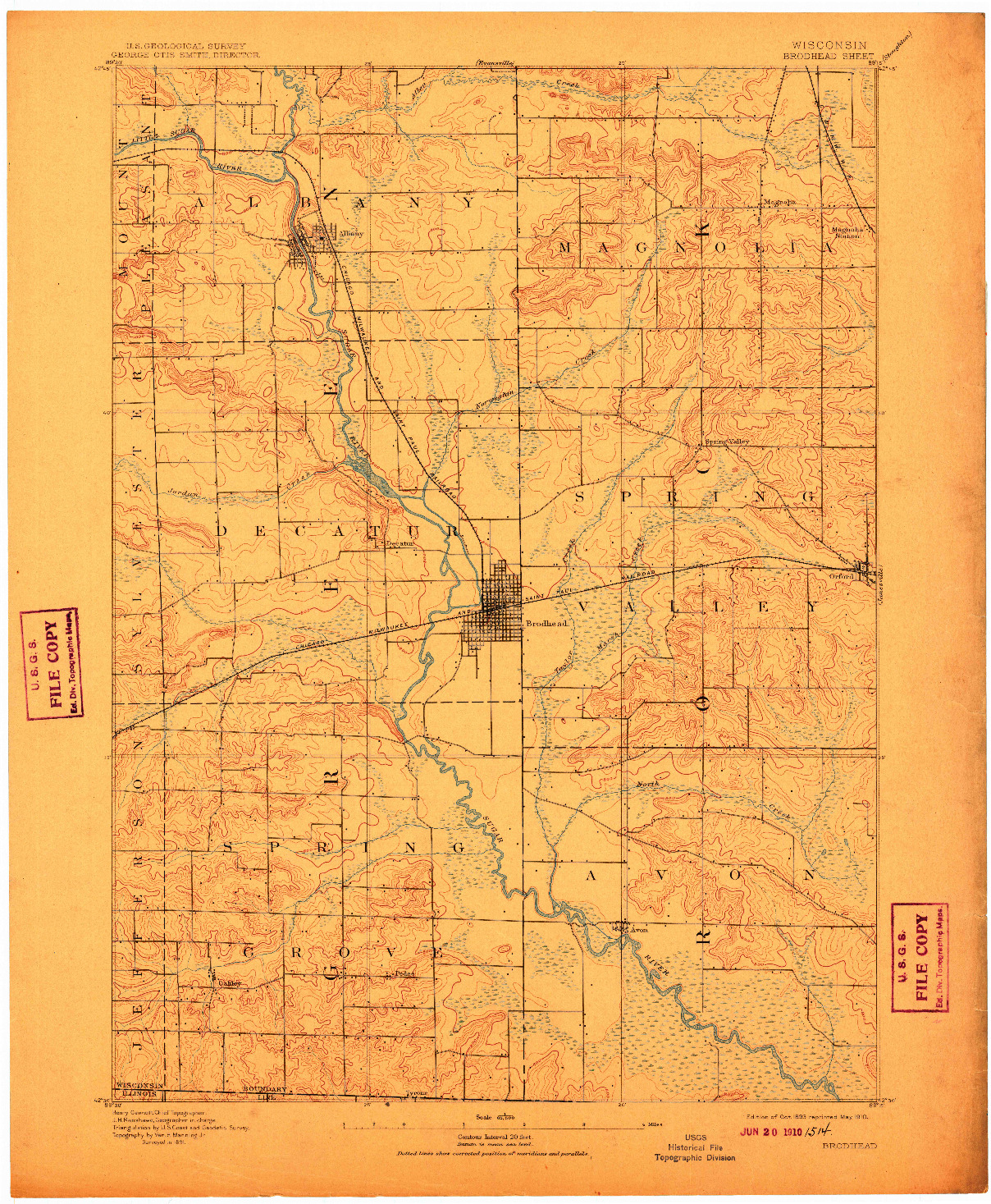 USGS 1:62500-SCALE QUADRANGLE FOR BRODHEAD, WI 1893