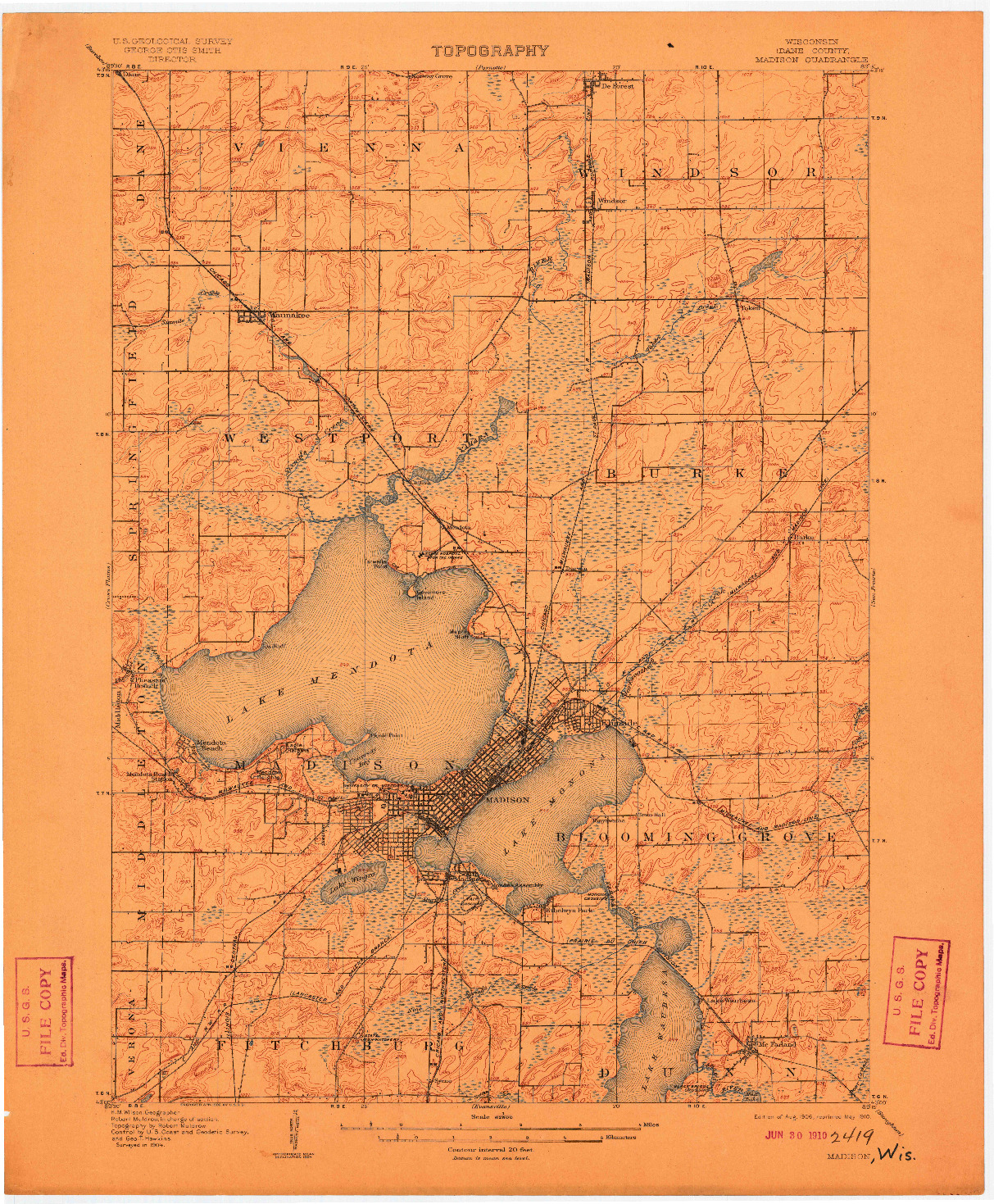 USGS 1:62500-SCALE QUADRANGLE FOR MADISON, WI 1906