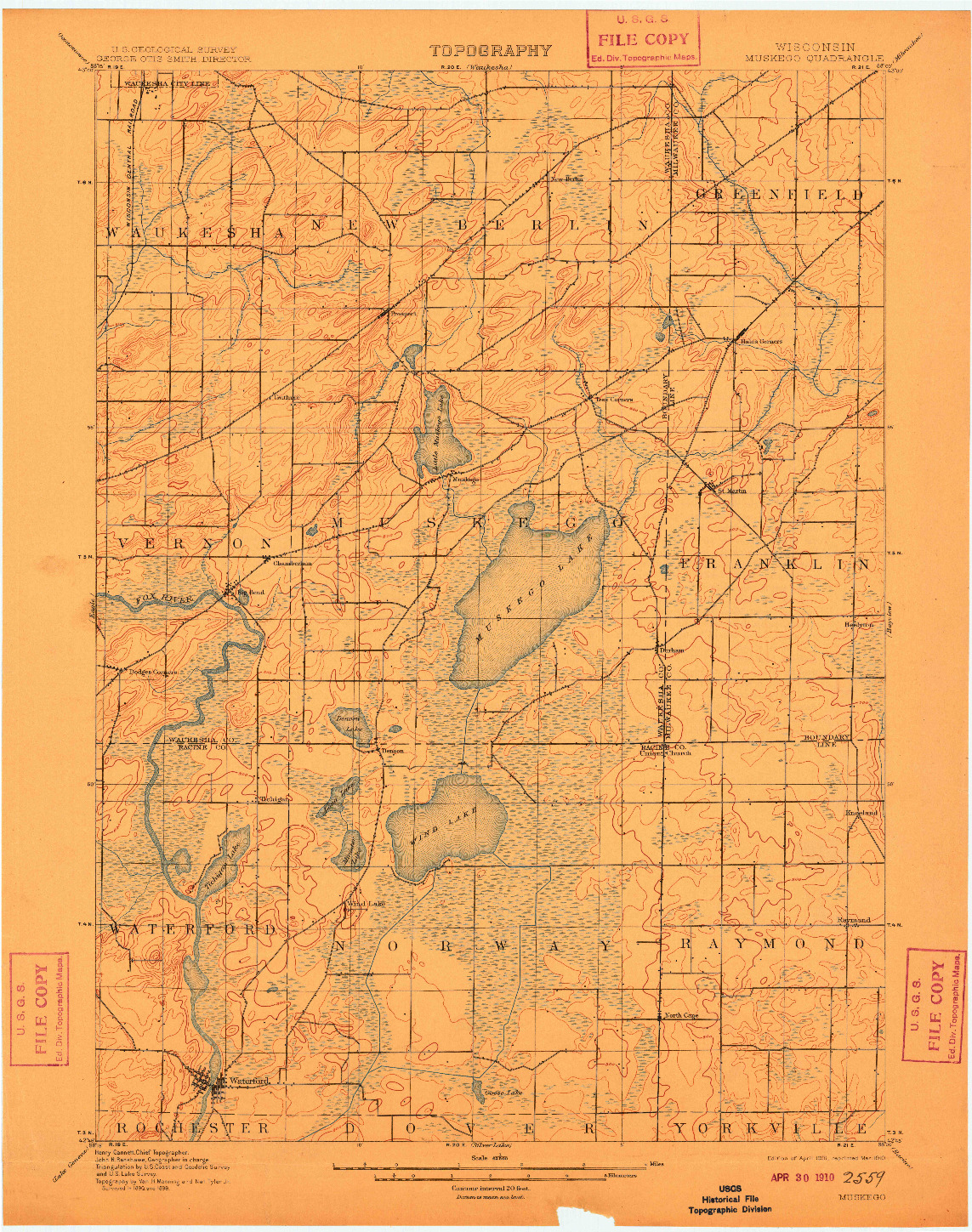 USGS 1:62500-SCALE QUADRANGLE FOR MUSKEGO, WI 1901