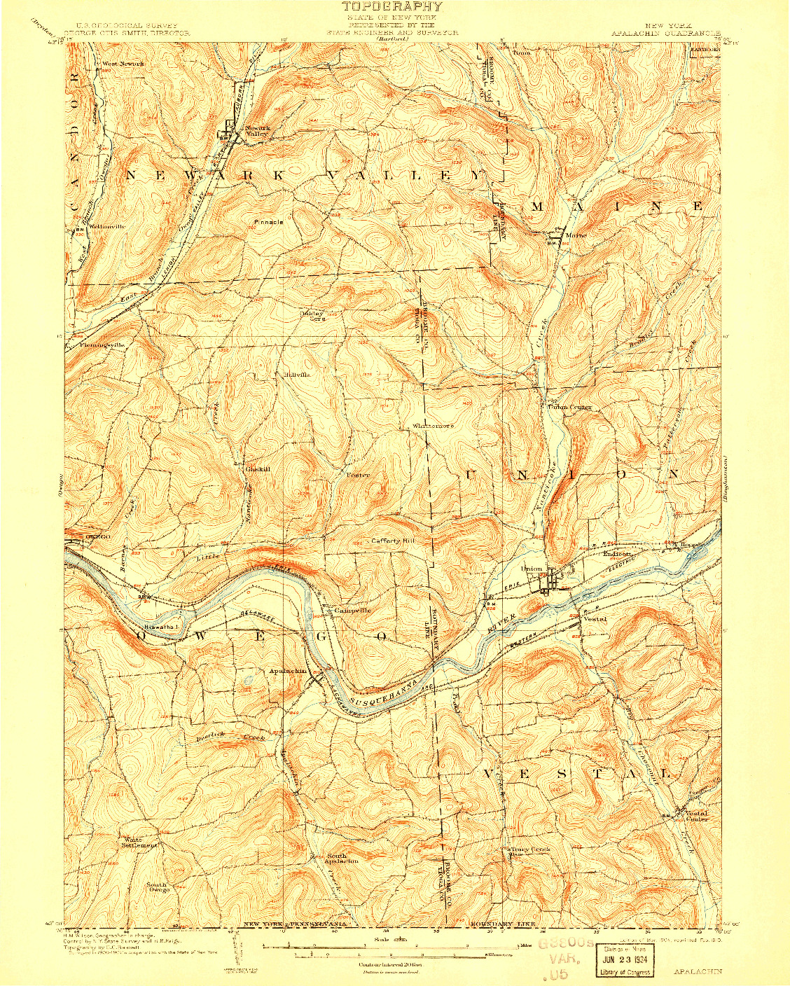 USGS 1:62500-SCALE QUADRANGLE FOR APALACHIN, NY 1904