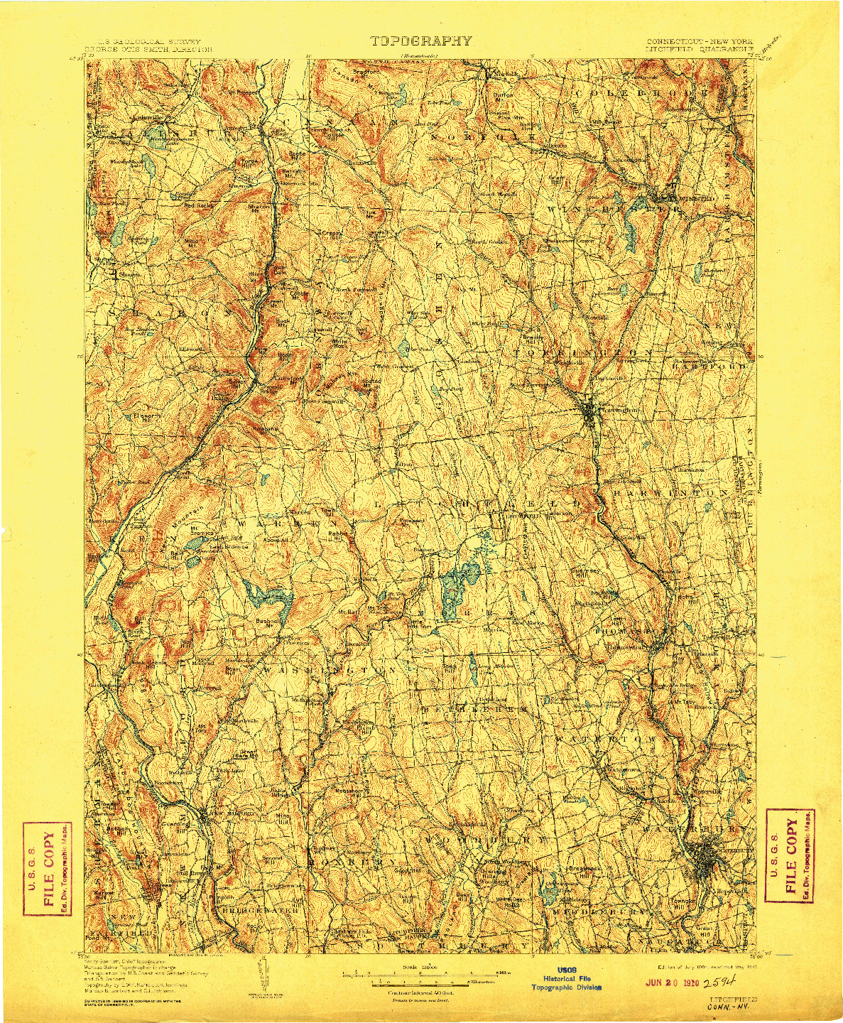 USGS 1:125000-SCALE QUADRANGLE FOR LITCHFIELD, CT 1904