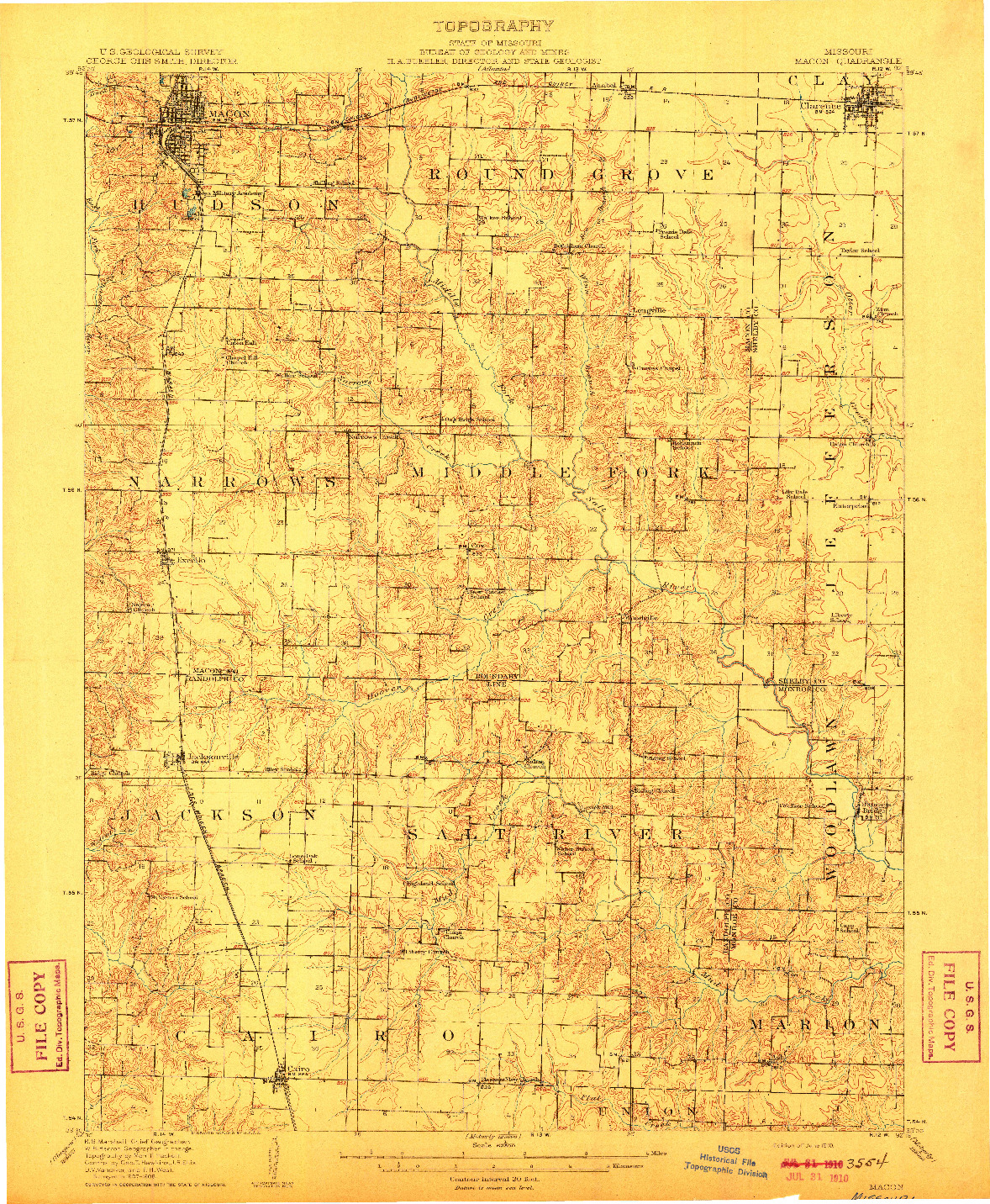 USGS 1:62500-SCALE QUADRANGLE FOR MACON, MO 1910
