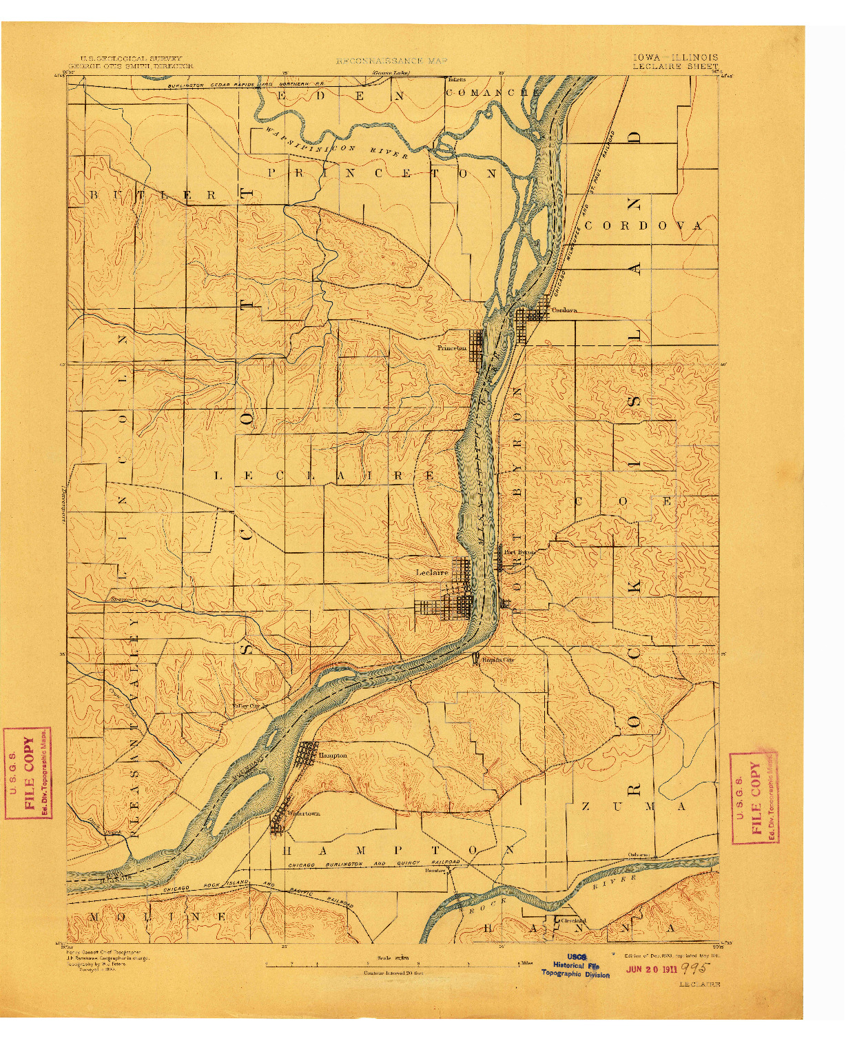 USGS 1:62500-SCALE QUADRANGLE FOR LECLAIRE, IA 1893