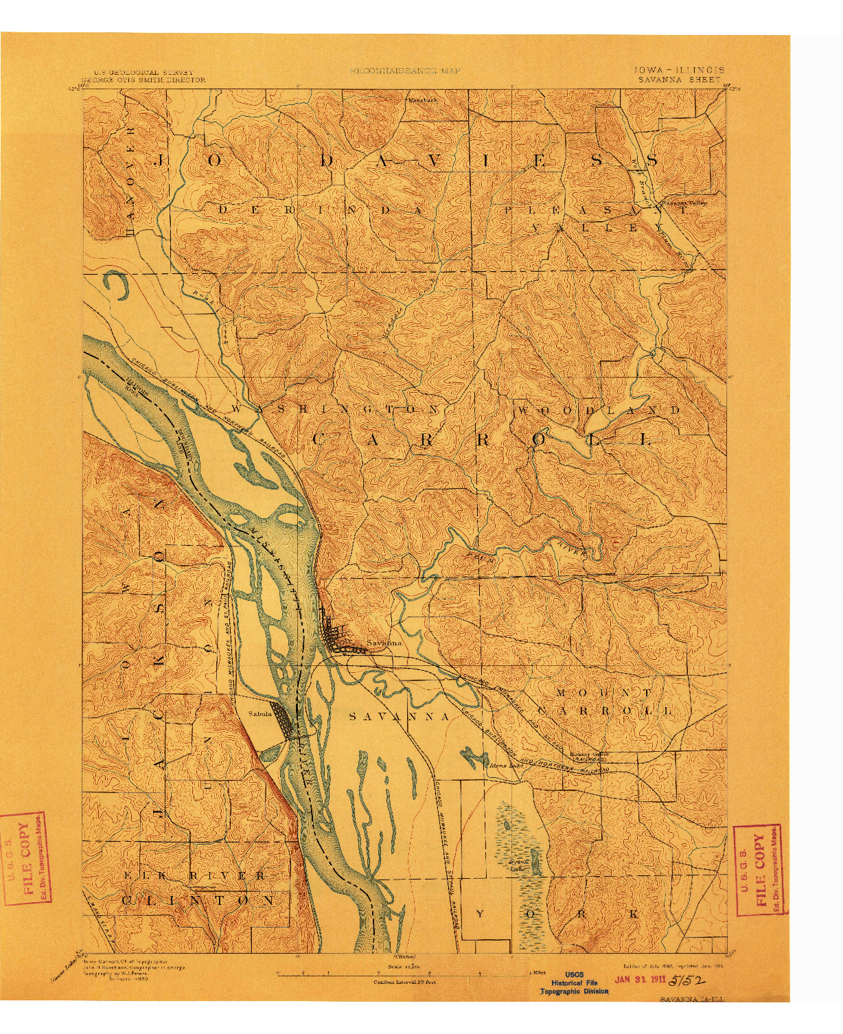 USGS 1:62500-SCALE QUADRANGLE FOR SAVANNA, IA 1892
