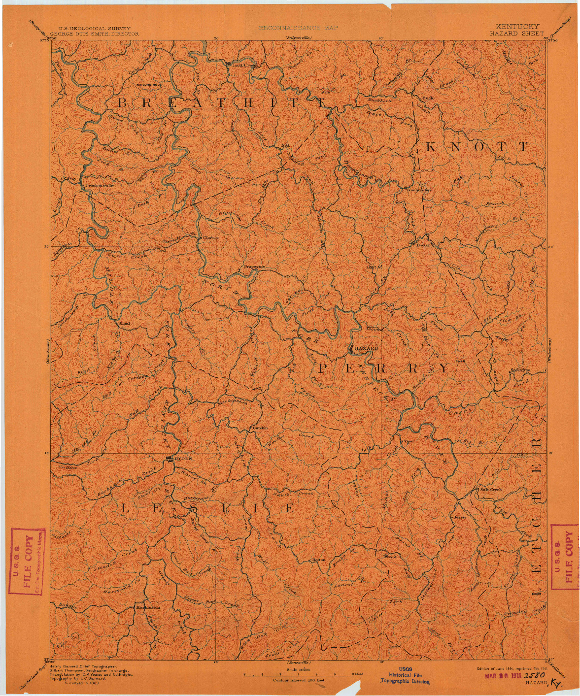 USGS 1:125000-SCALE QUADRANGLE FOR HAZARD, KY 1891