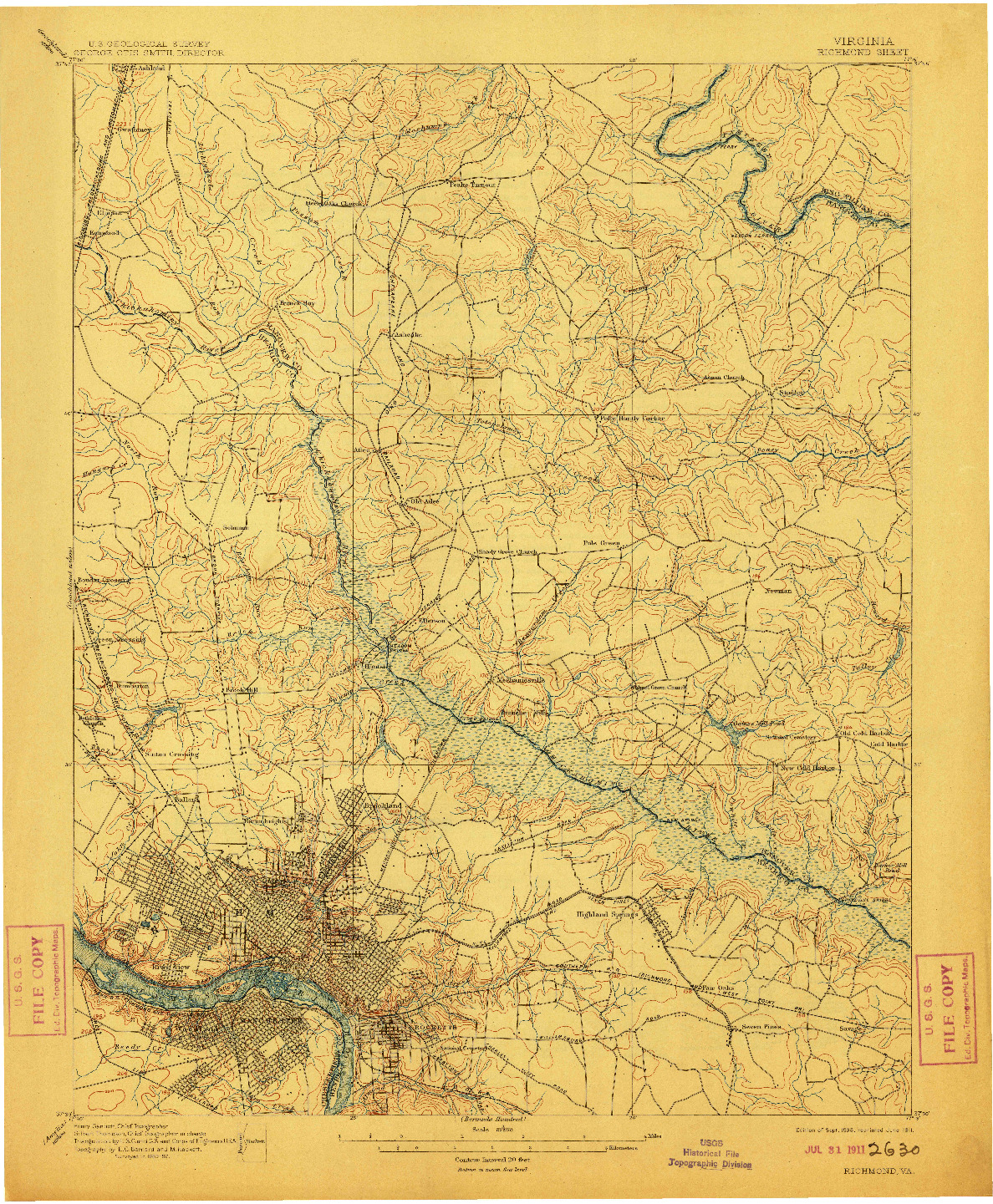 USGS 1:62500-SCALE QUADRANGLE FOR RICHMOND, VA 1895