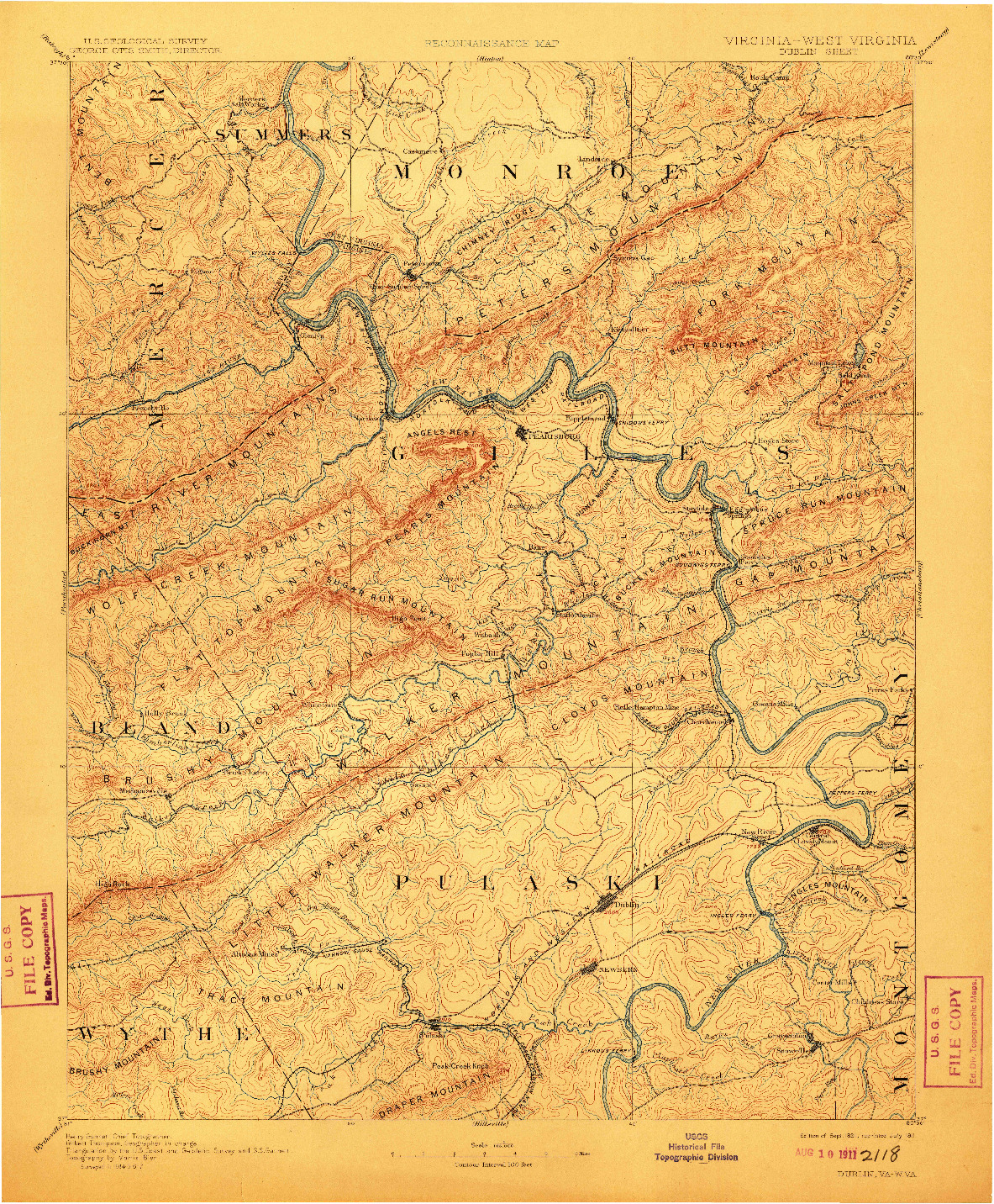 USGS 1:125000-SCALE QUADRANGLE FOR DUBLIN, VA 1891