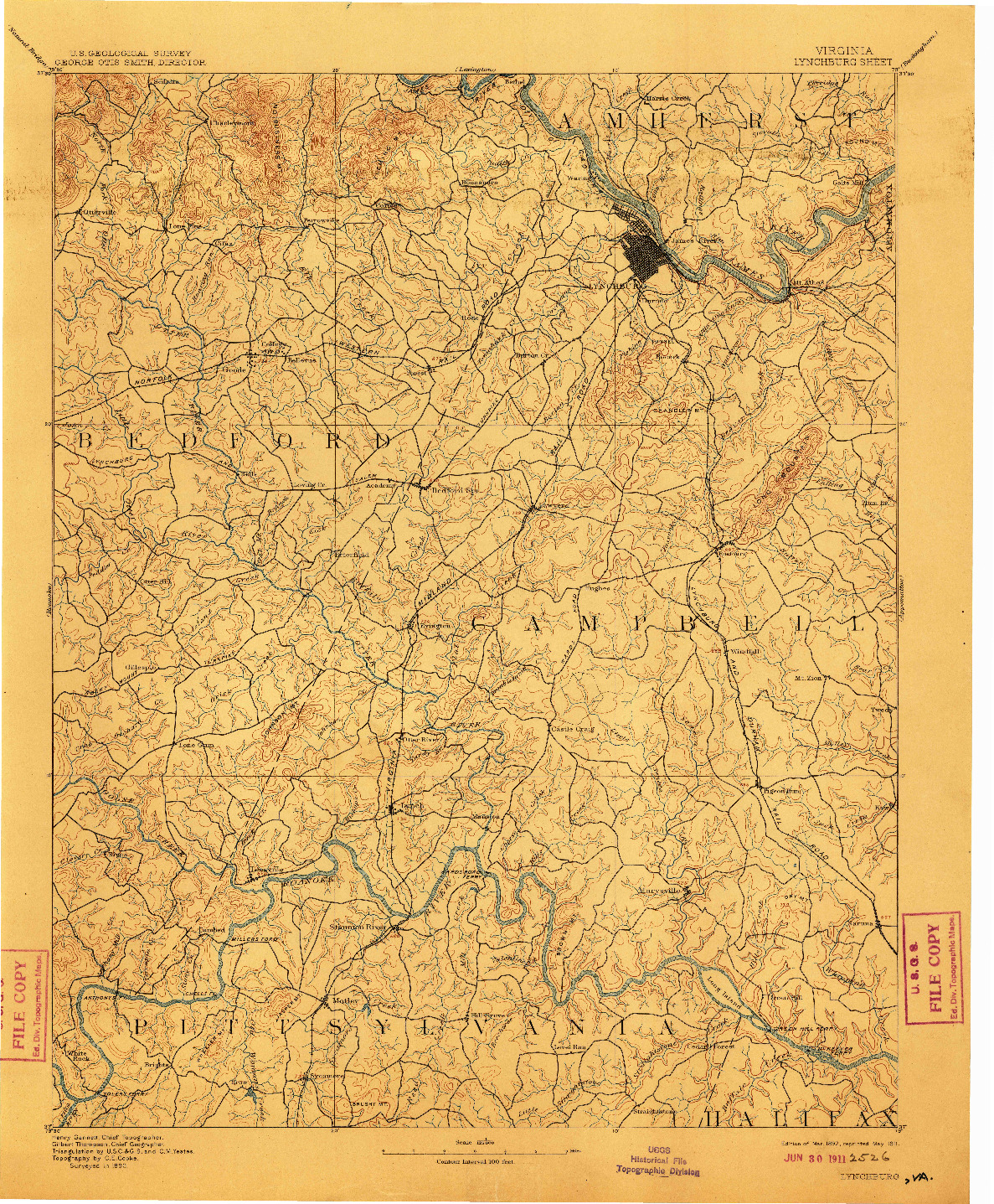 USGS 1:125000-SCALE QUADRANGLE FOR LYNCHBURG, VA 1892