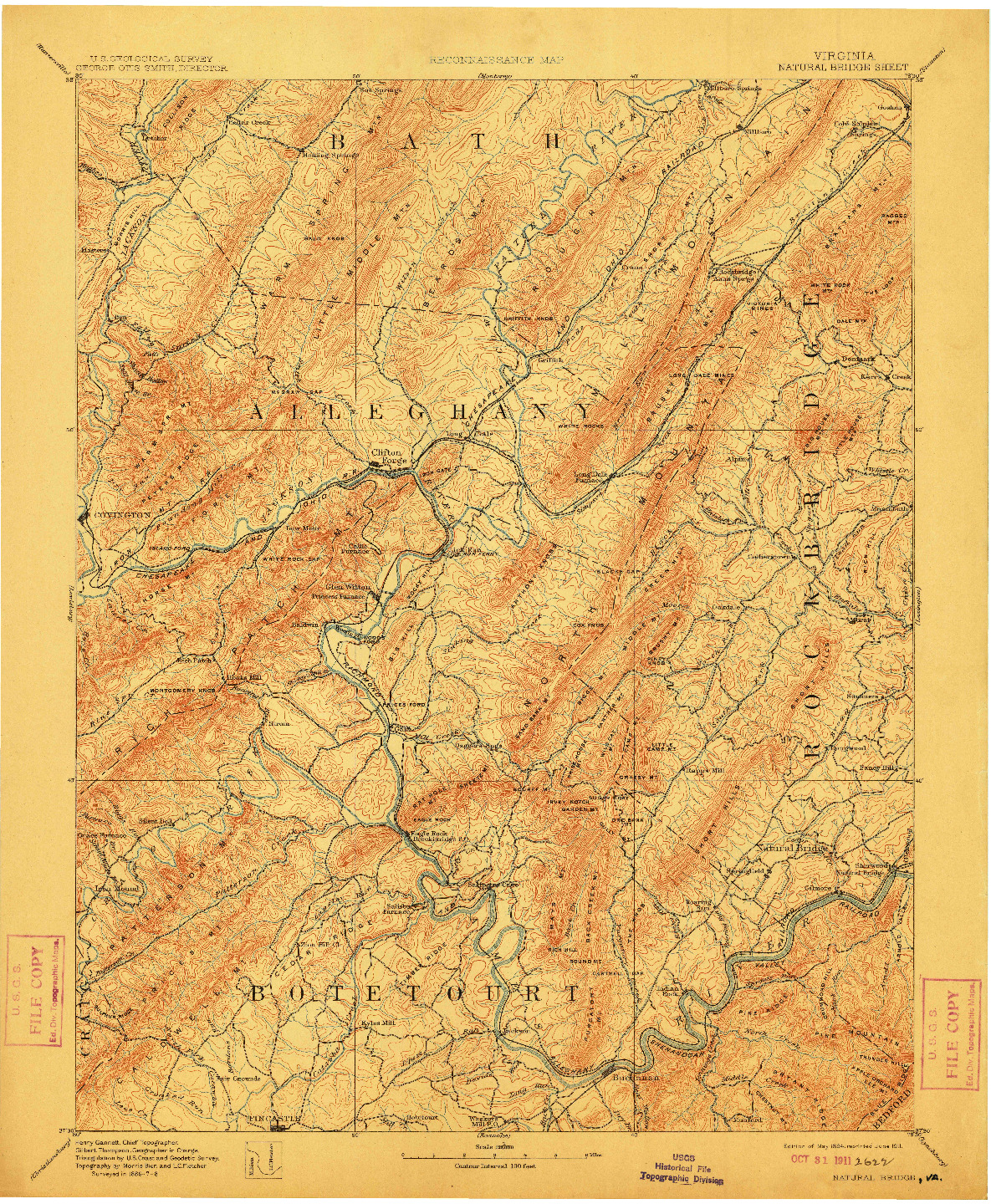 USGS 1:125000-SCALE QUADRANGLE FOR NATURAL BRIDGE, VA 1894