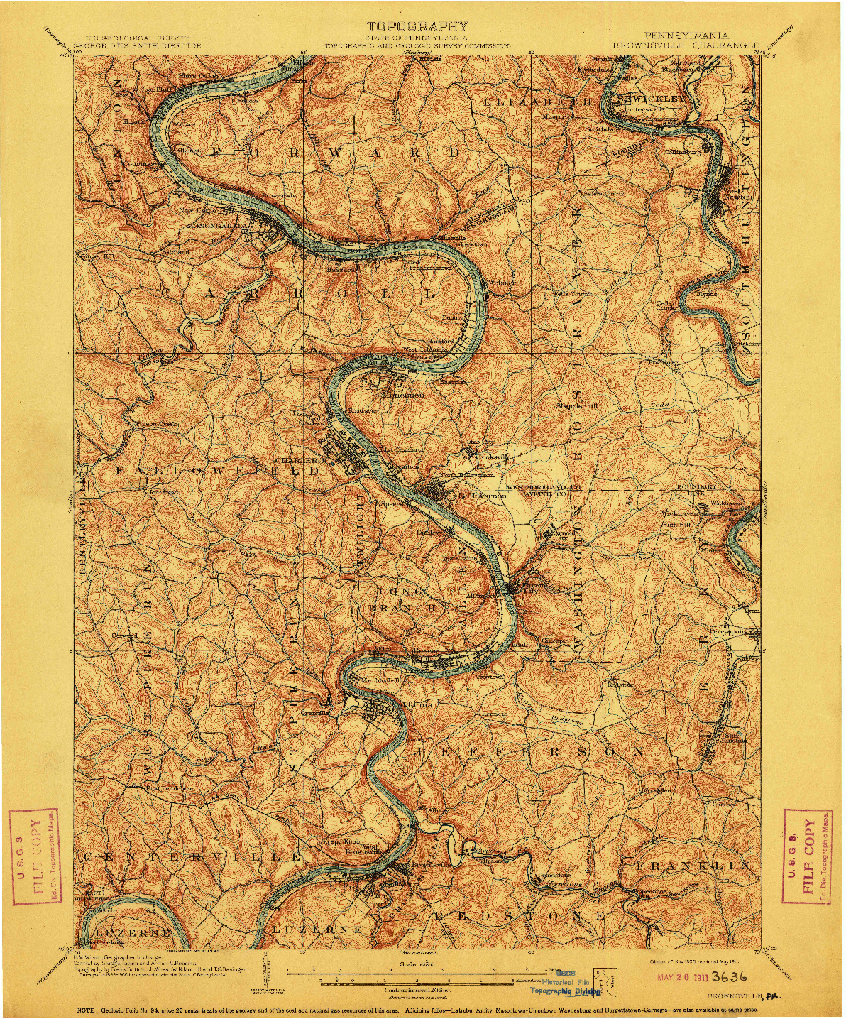 USGS 1:62500-SCALE QUADRANGLE FOR BROWNSVILLE, PA 1906