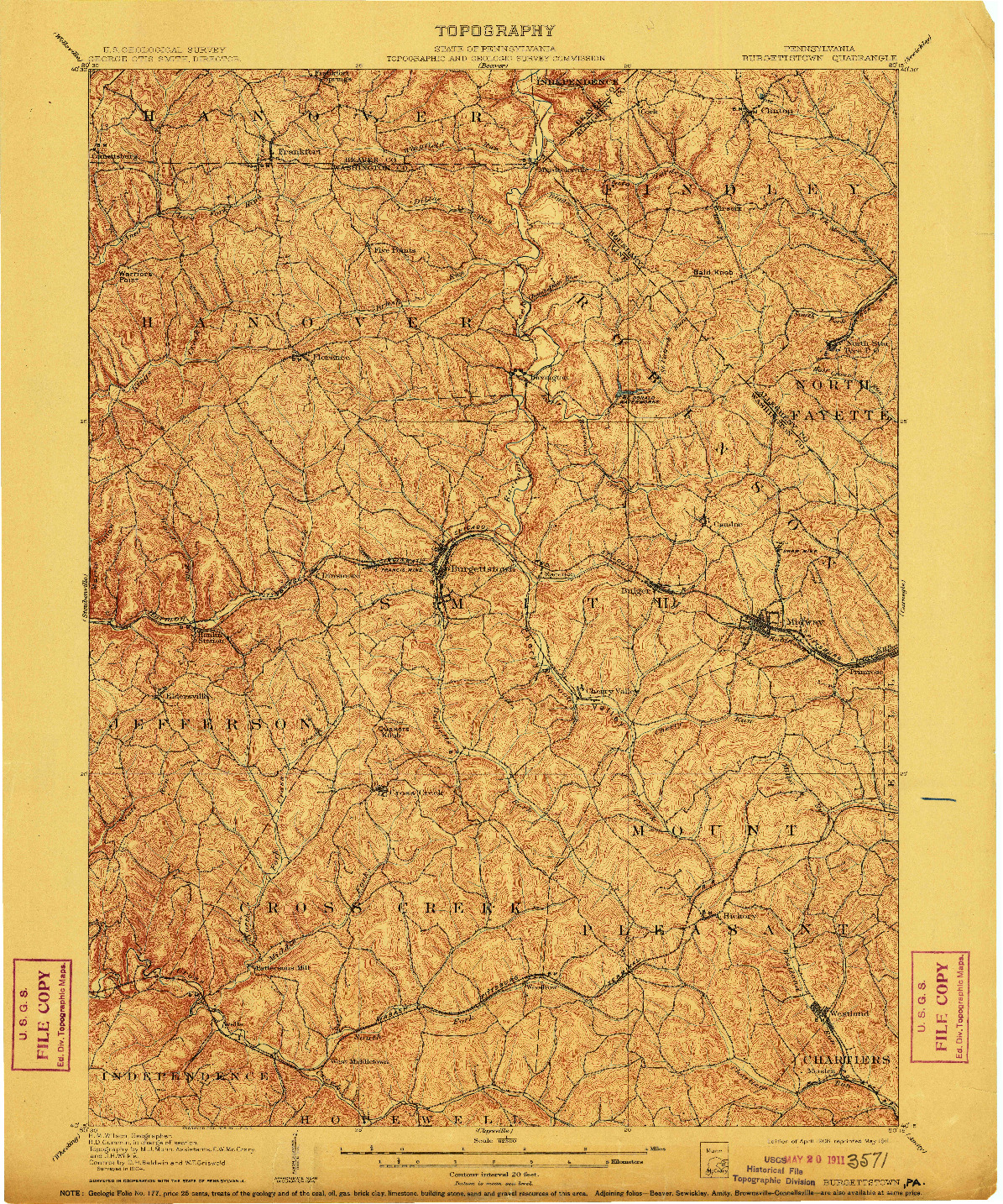 USGS 1:62500-SCALE QUADRANGLE FOR BURGETTSTOWN, PA 1906