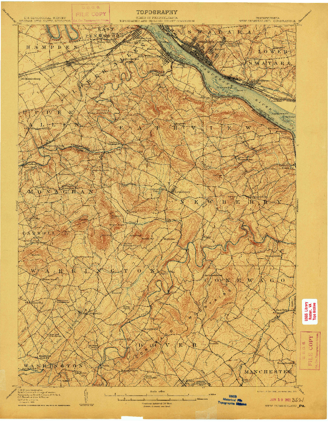 USGS 1:62500-SCALE QUADRANGLE FOR NEW CUMBERLAND, PA 1906