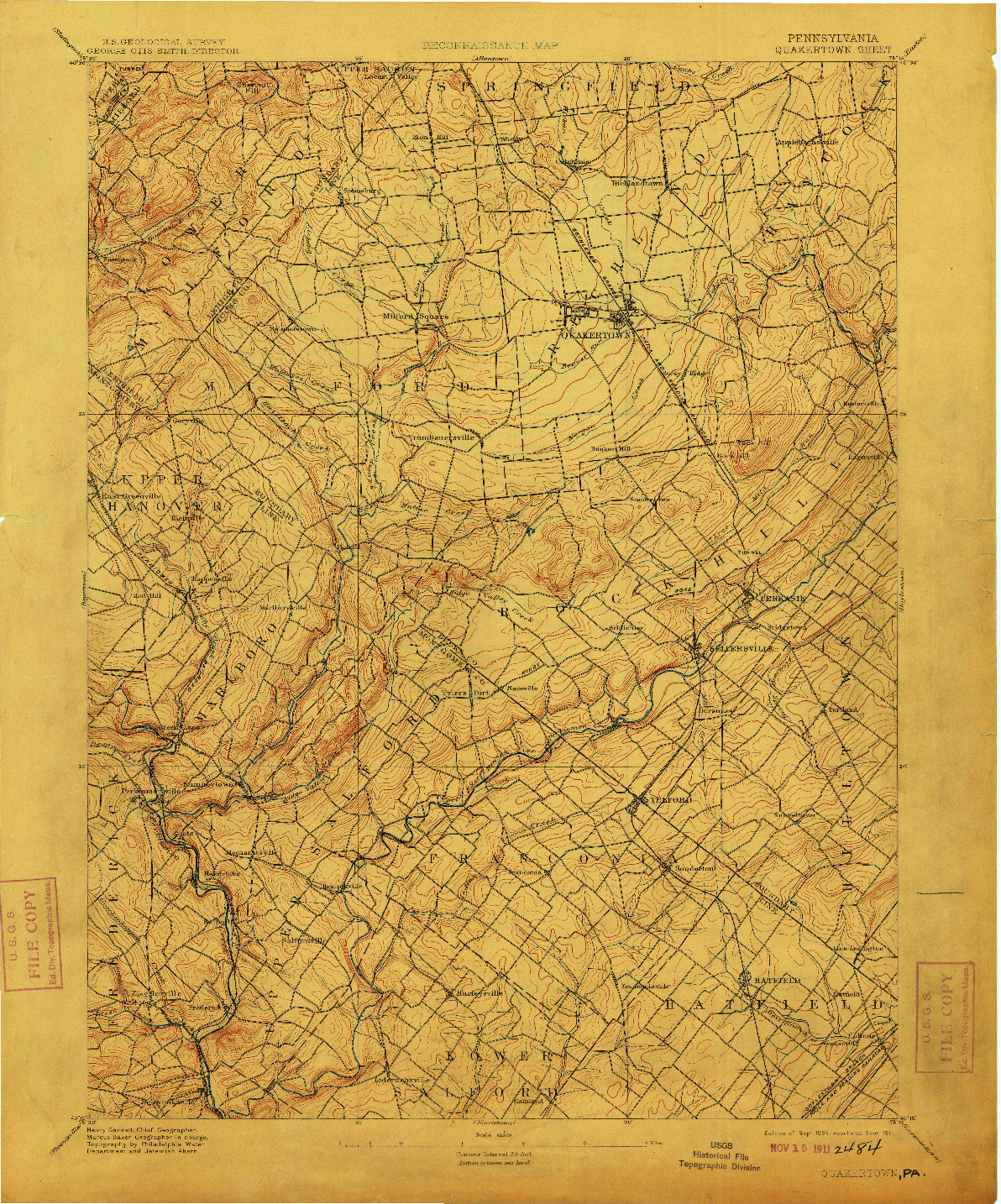 USGS 1:62500-SCALE QUADRANGLE FOR QUAKERTOWN, PA 1894