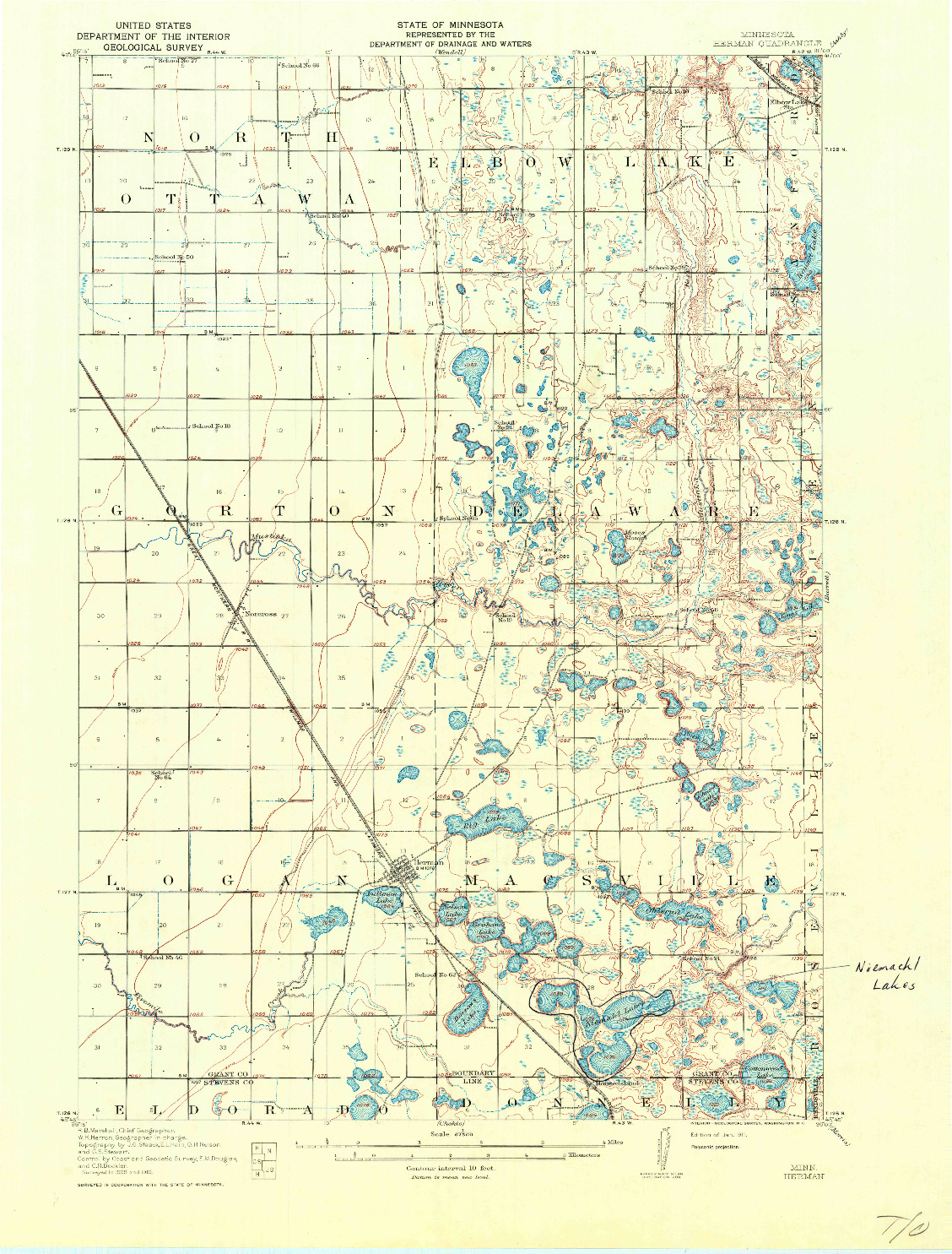 USGS 1:62500-SCALE QUADRANGLE FOR HERMAN, MN 1911