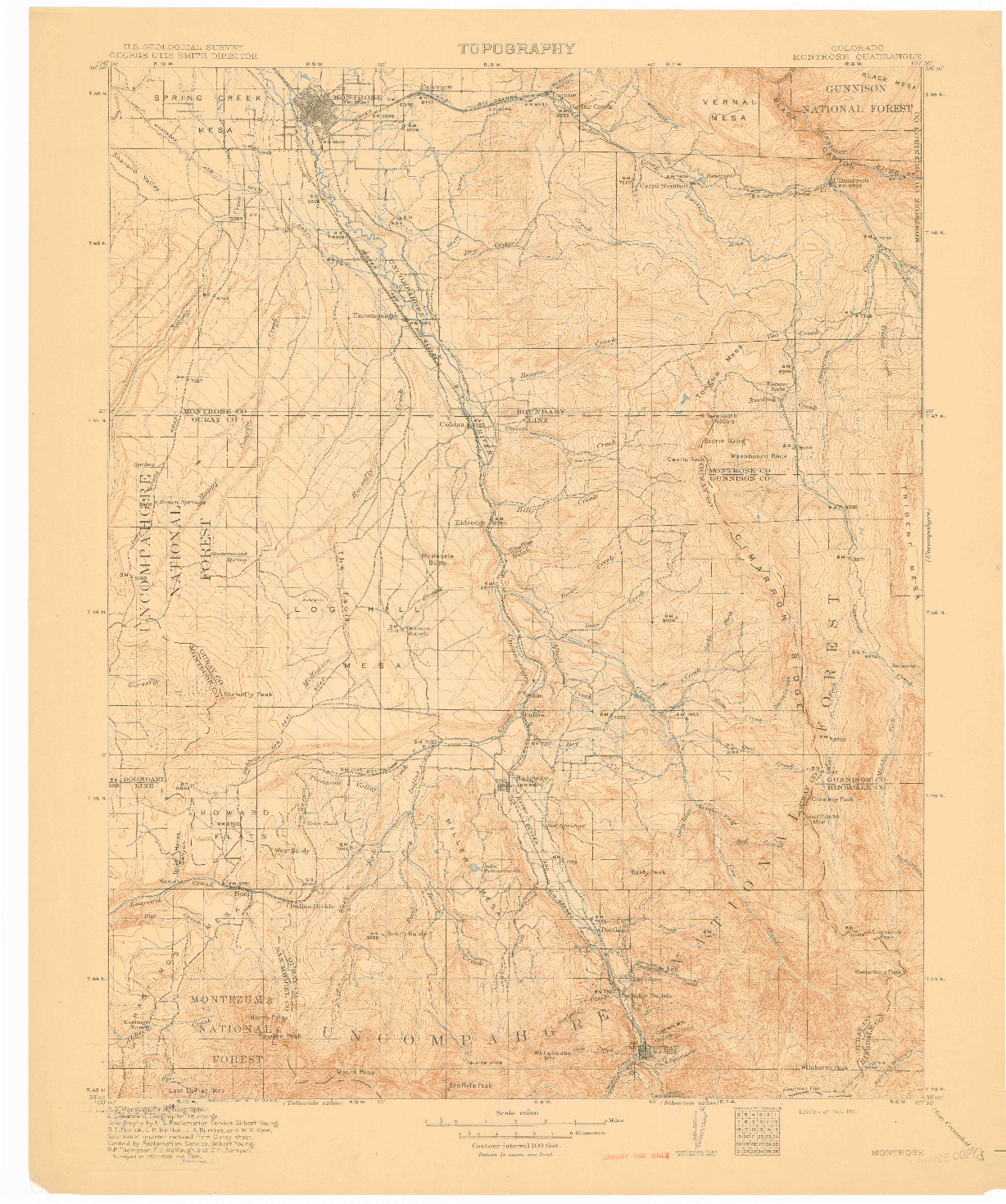 USGS 1:125000-SCALE QUADRANGLE FOR MONTROSE, CO 1911