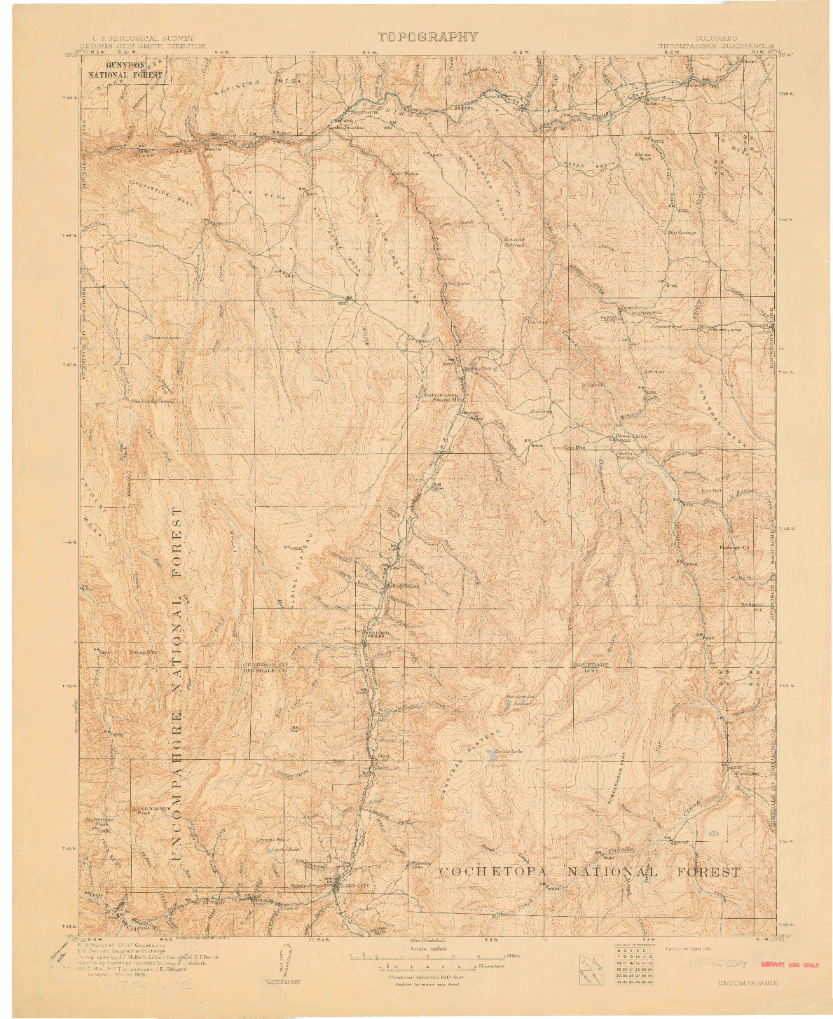 USGS 1:125000-SCALE QUADRANGLE FOR UNCOMPAHGRE, CO 1911