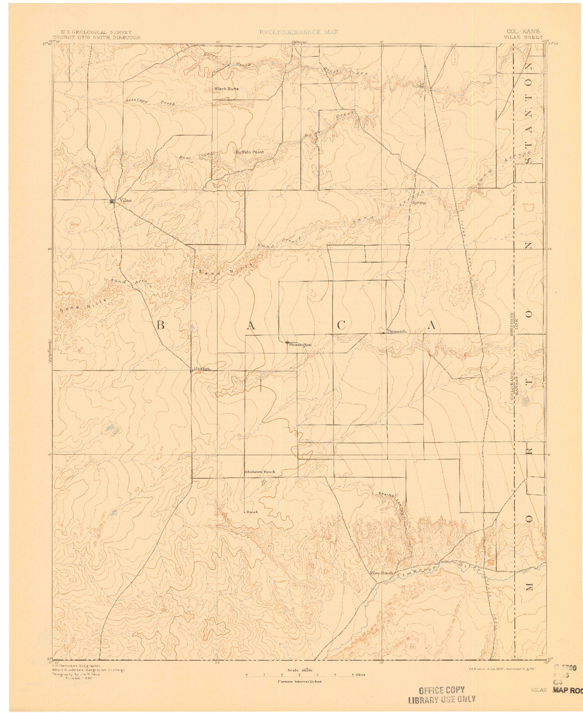 USGS 1:125000-SCALE QUADRANGLE FOR VILAS, CO 1892